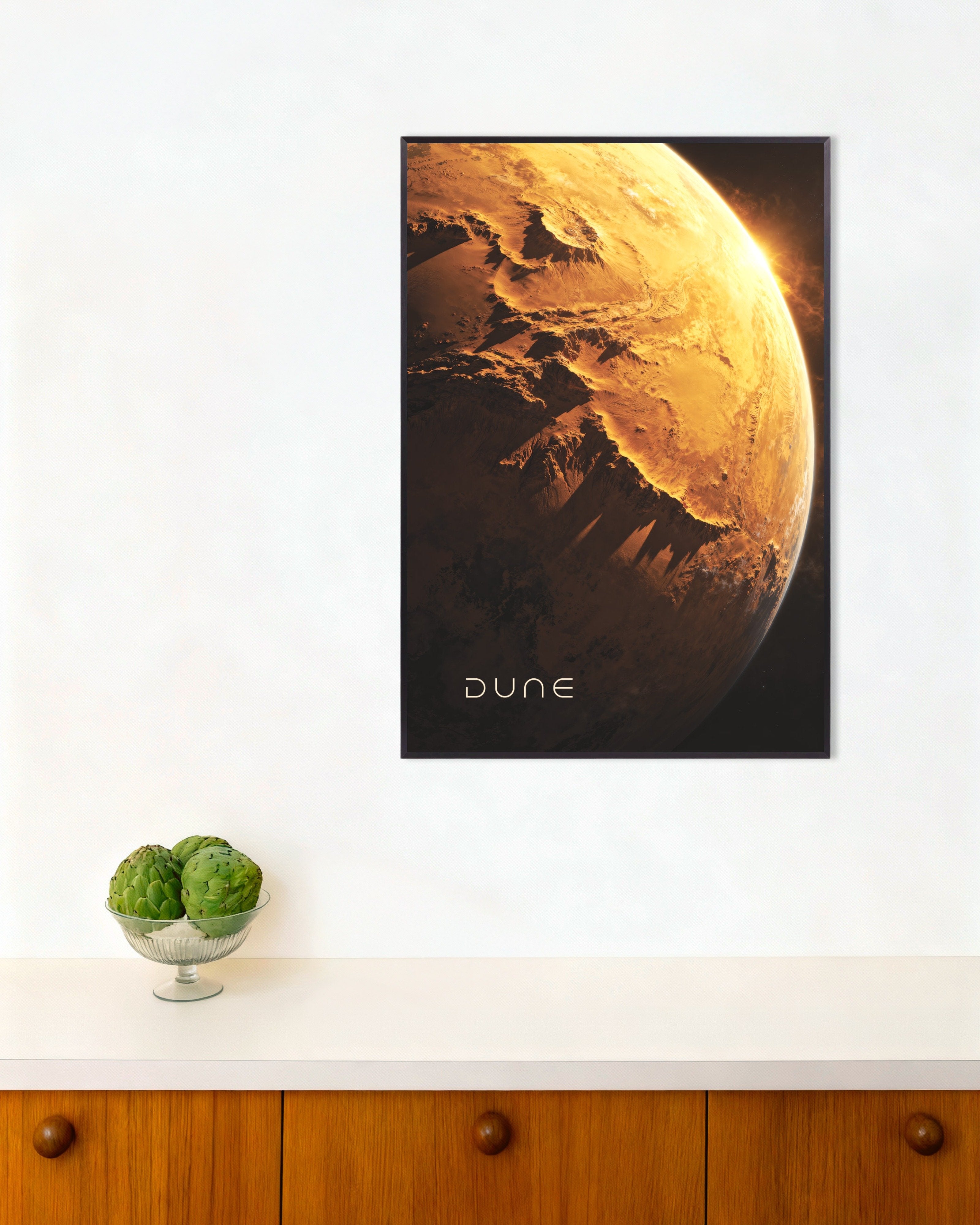 Poster of Golden Planet Poster, Sci-Fi Desert World Art Print, with metal frame