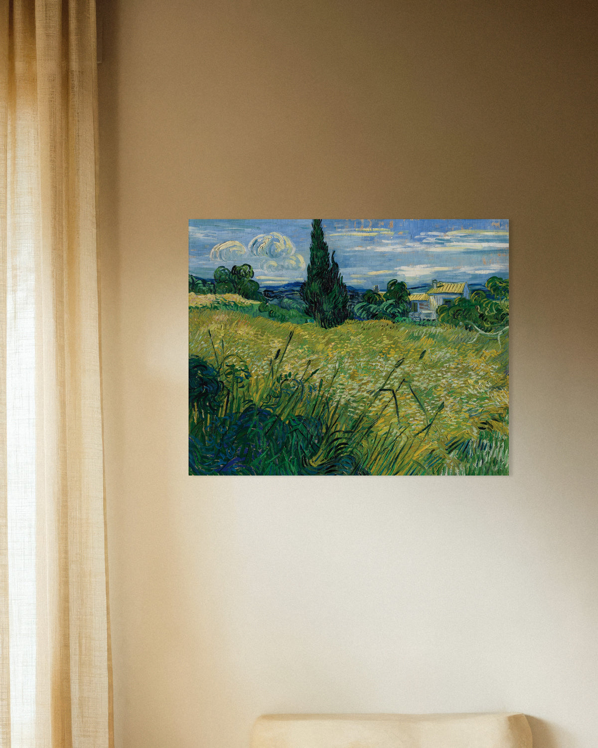 Póster de Campo de trigo verde con ciprés (1889), de Vincent van Gogh