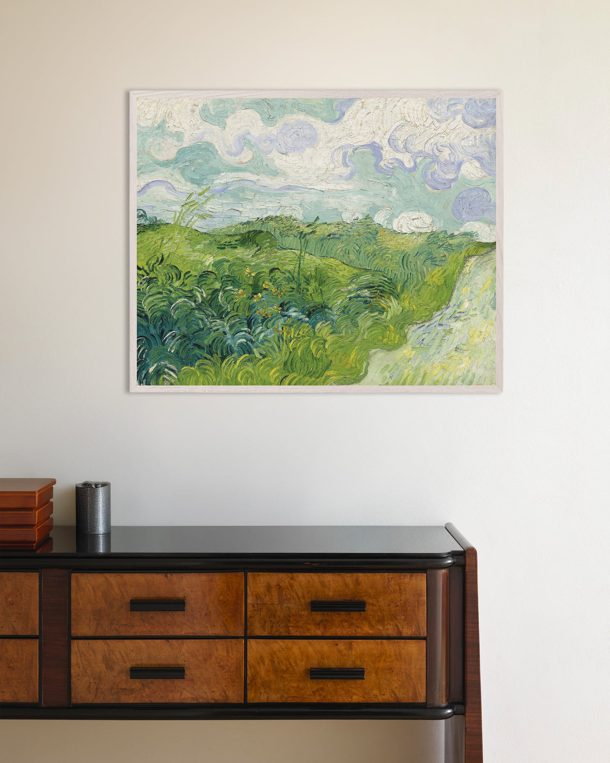 Póster de Campos de trigo verdes, Auvers (1890), de Vincent van Gogh, con marco de madera blanca
