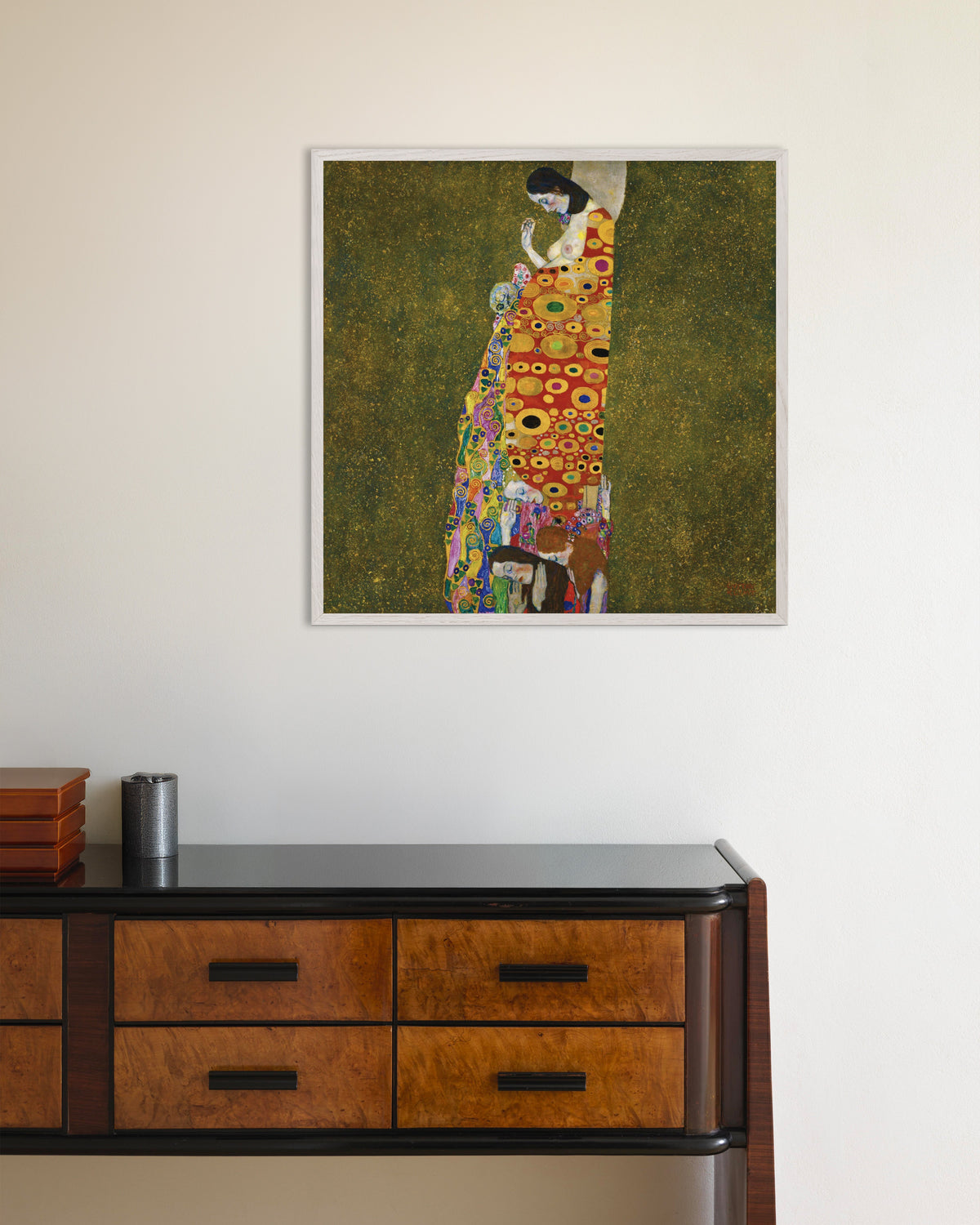 Póster La esperanza II (1907–1908), de Gustav Klimt, con marco de madera blanca