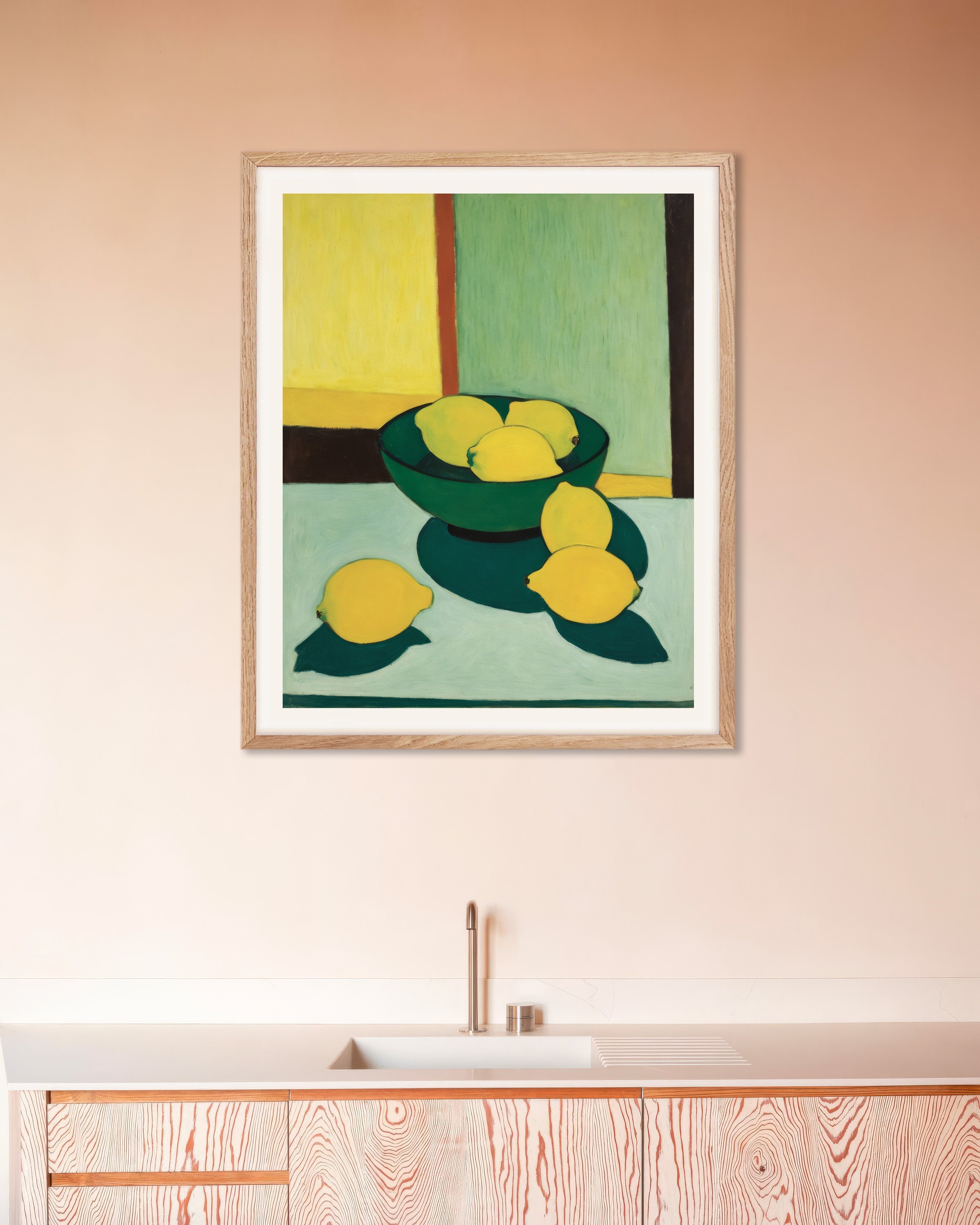 Poster of Intimate figurative, lemons - Poster, with natural wooden frame