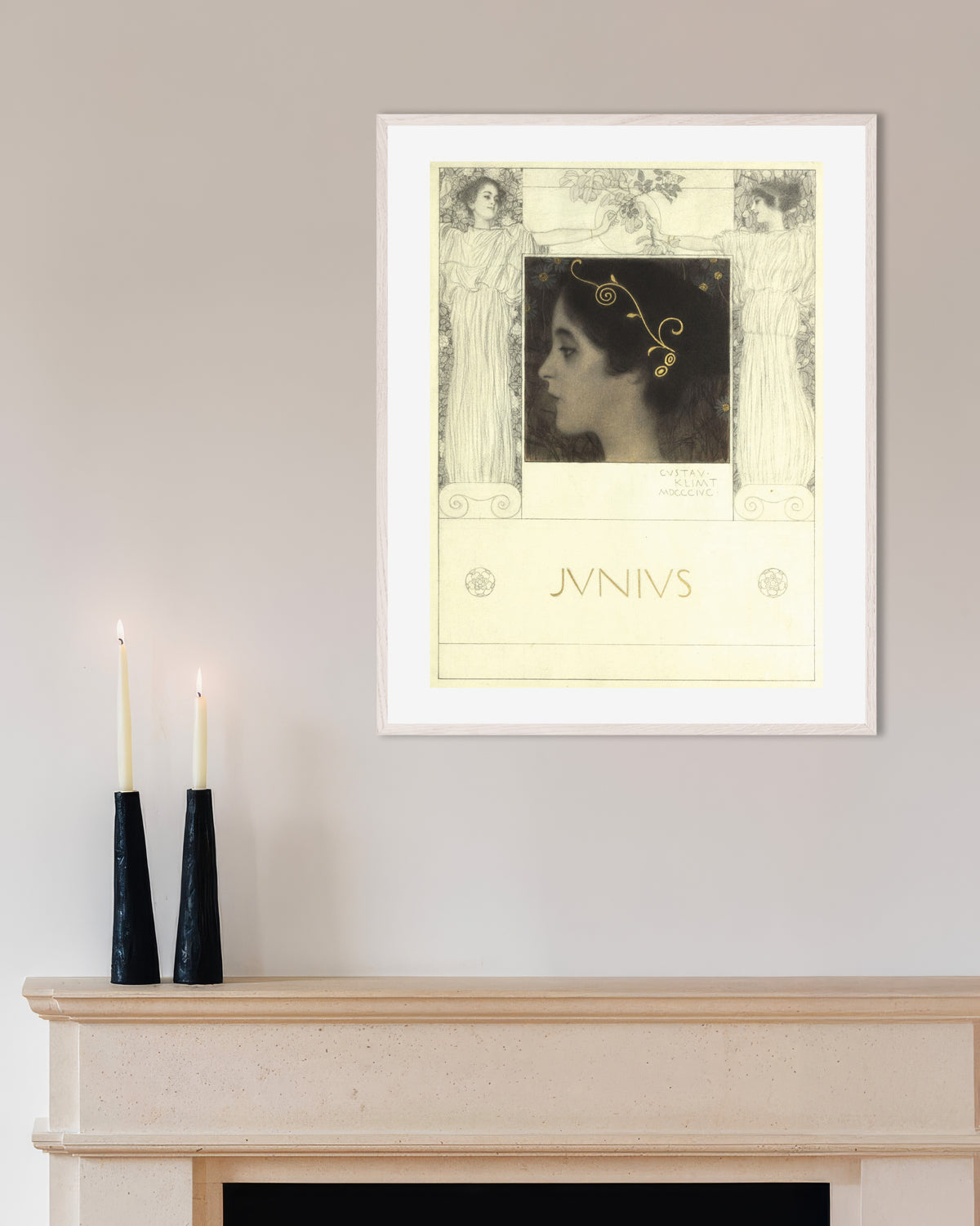 Póster Junius (1896), de Gustav Klimt, con marco de madera blanca