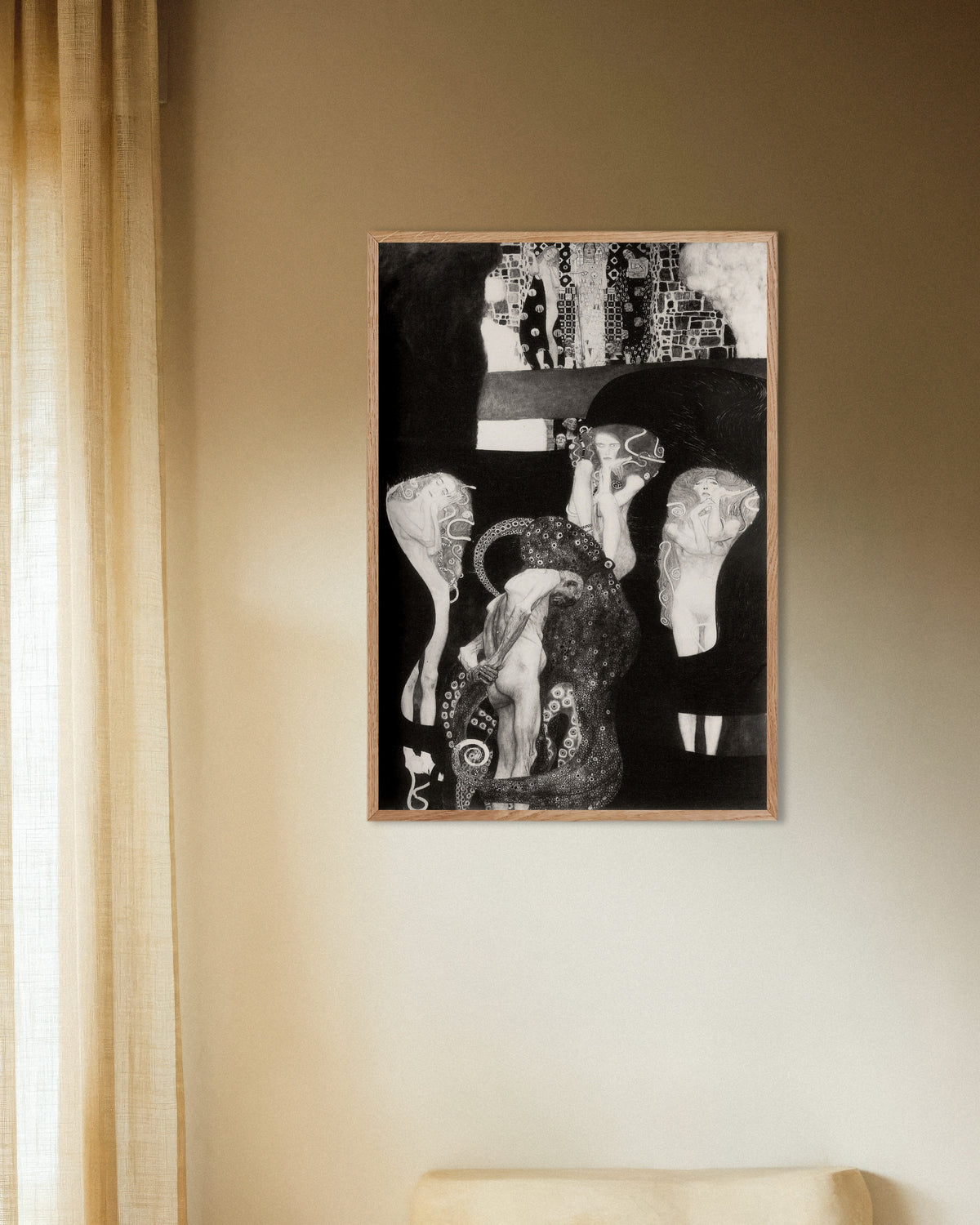 Póster La Jurisprudencia (1907), de Gustav Klimt, con marco de madera natural