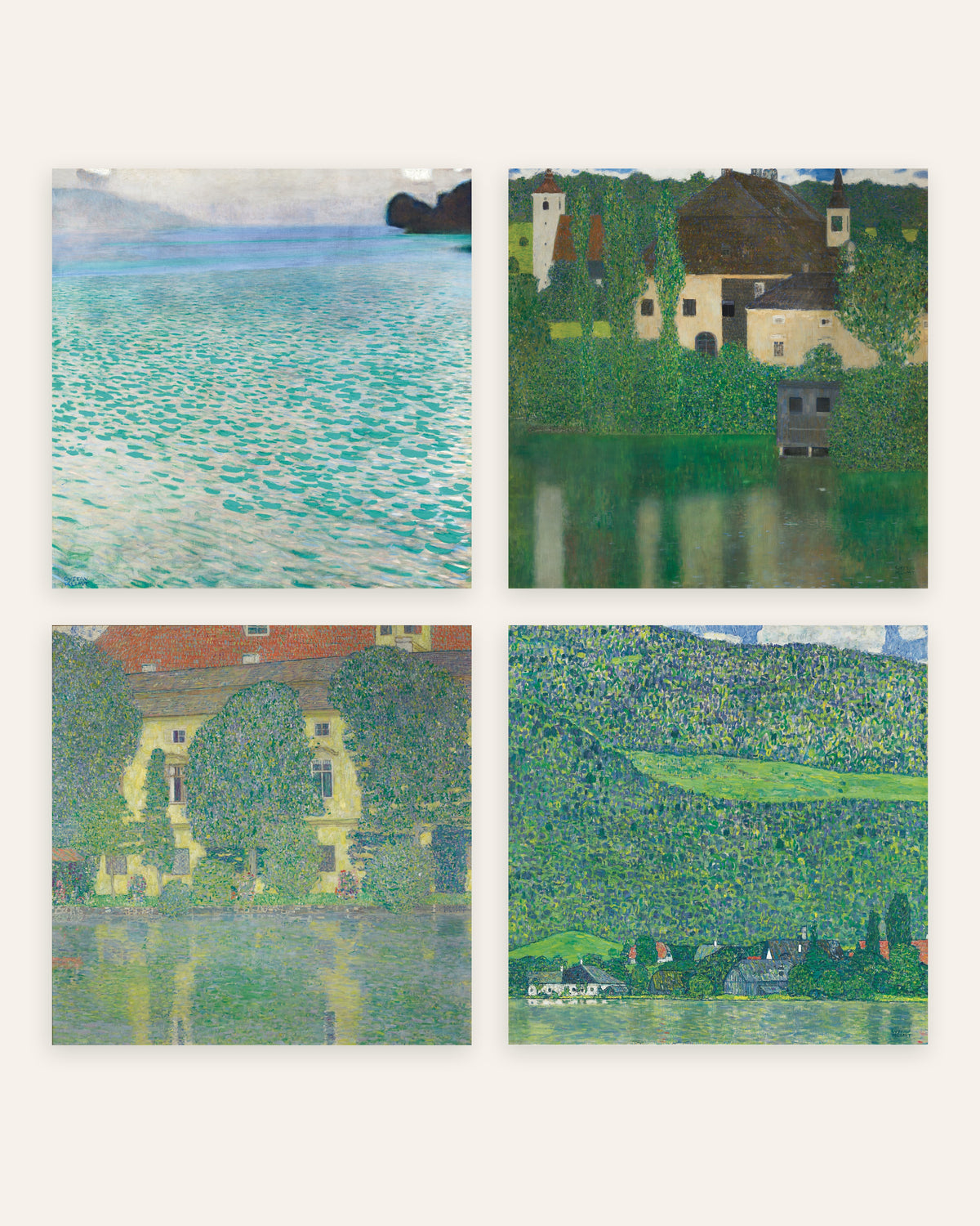 Pósters de Klimt, conjunto de 4: el Attersee, el castillo de Kammer y Litzlberg, sin marco