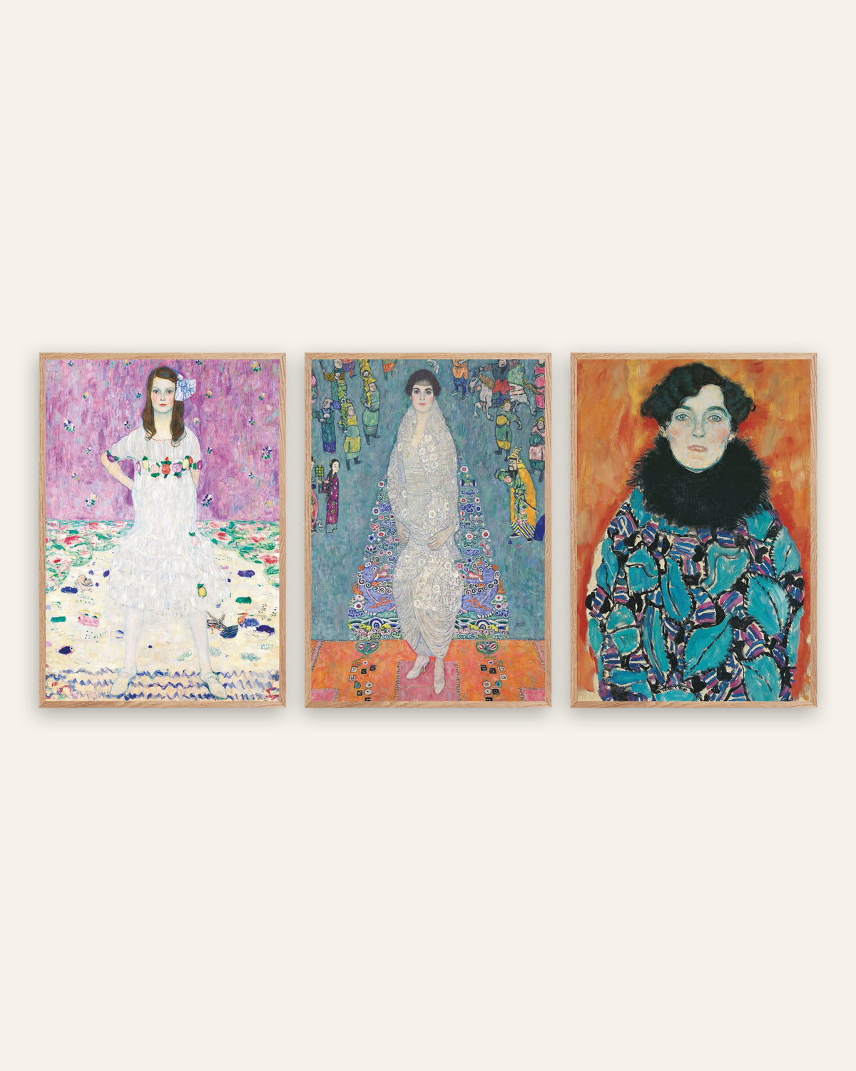Pósters de Klimt, conjunto de 3 retratos: Mäda Primavesi, Elisabeth Lederer y Johanna Staude, con marcos de roble natural