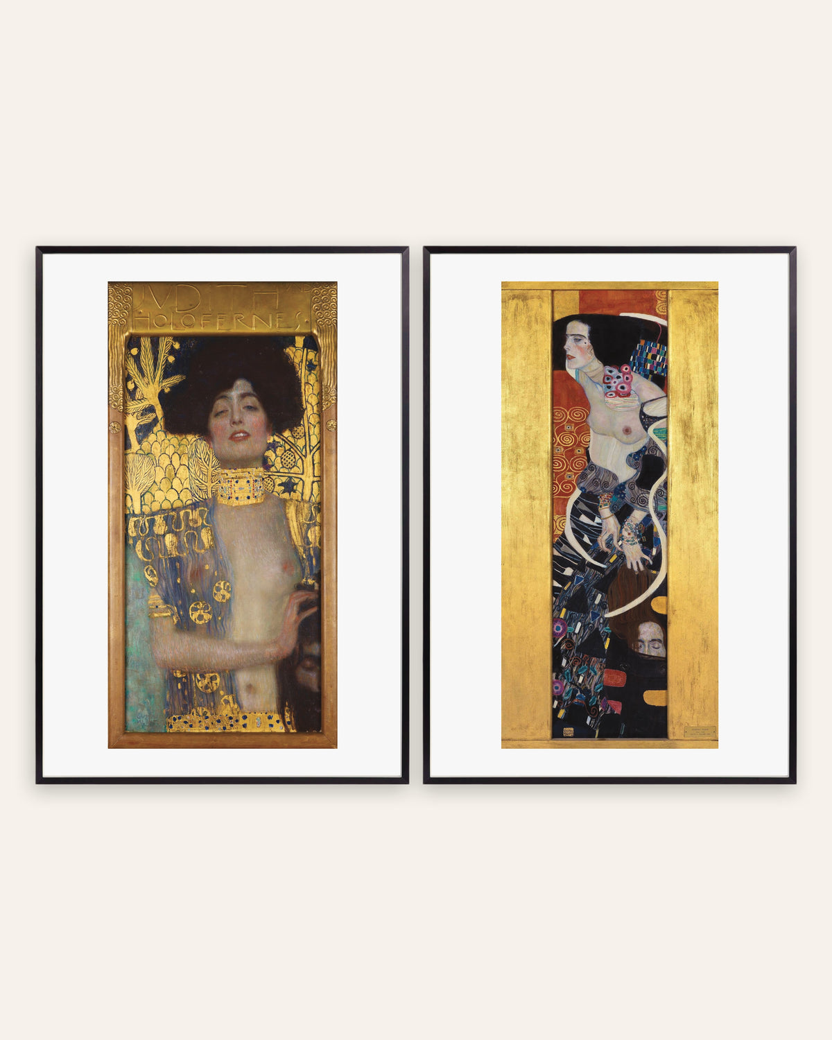 Pósters de Klimt, conjunto de 2: Judith I y Judith II, con marcos de metal negro