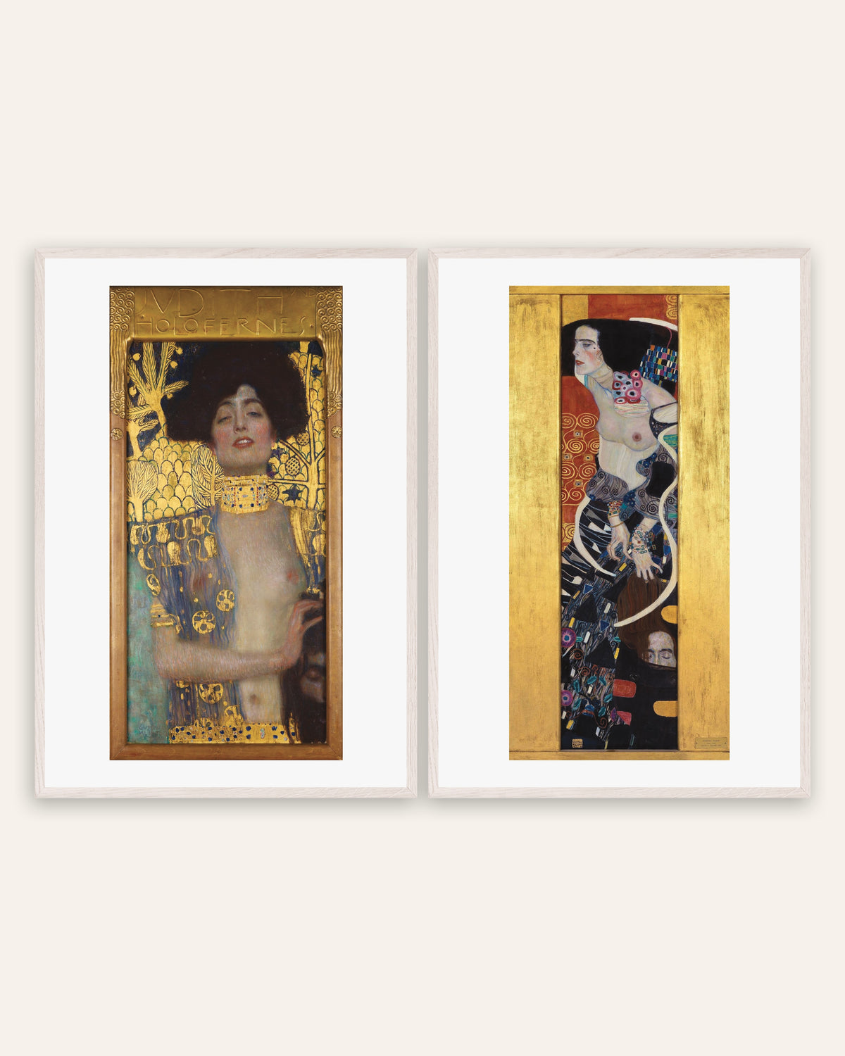 Pósters de Klimt, conjunto de 2: Judith I y Judith II, con marcos de roble blanco