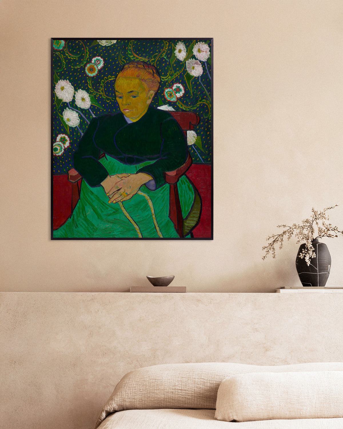 Póster de La Berceuse, Madame Roulin acunando la cuna (1889), de Vincent van Gogh, con marco metálico