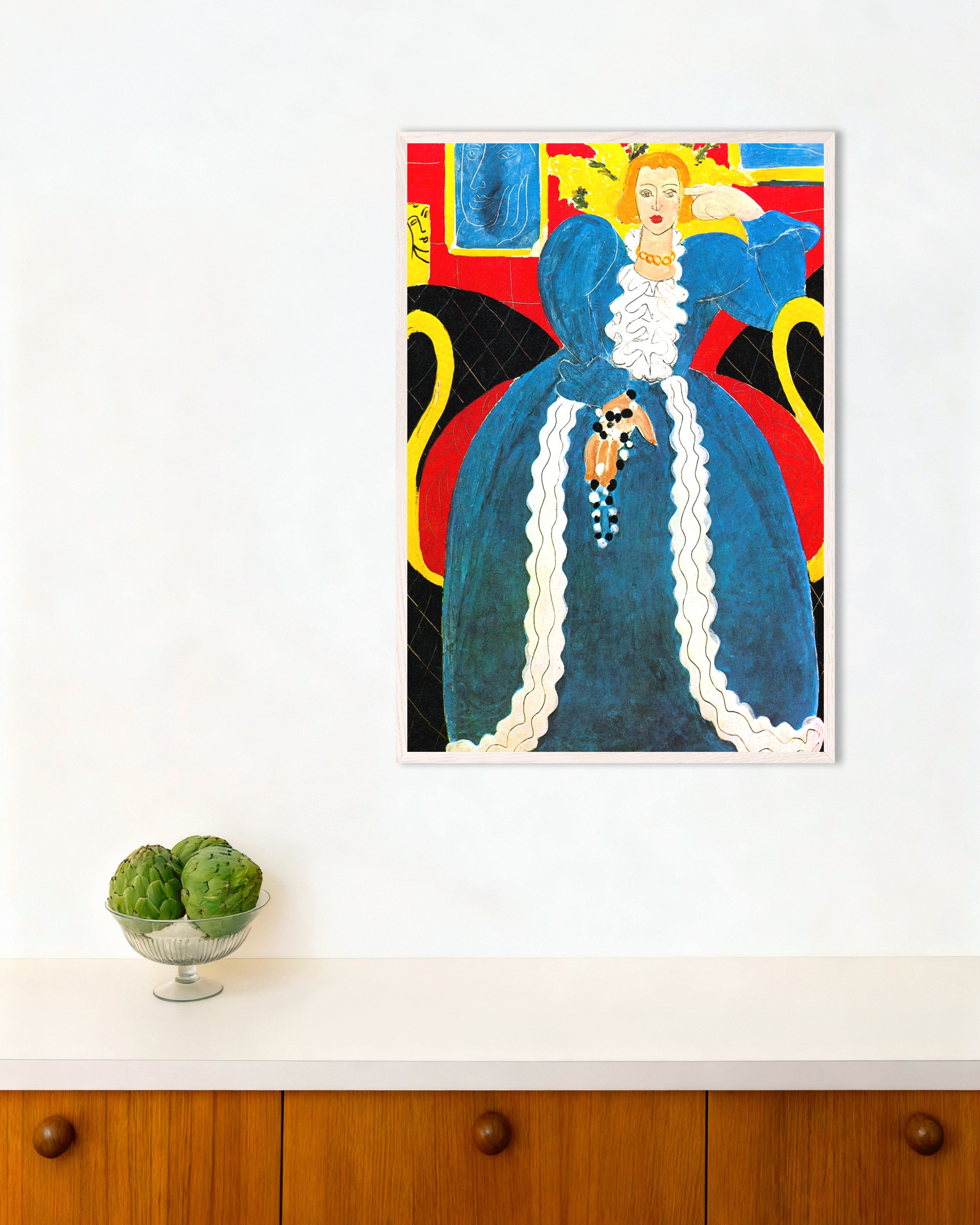 Poster of Lady in blue (1937) by Henri Matisse, with white wooden frame