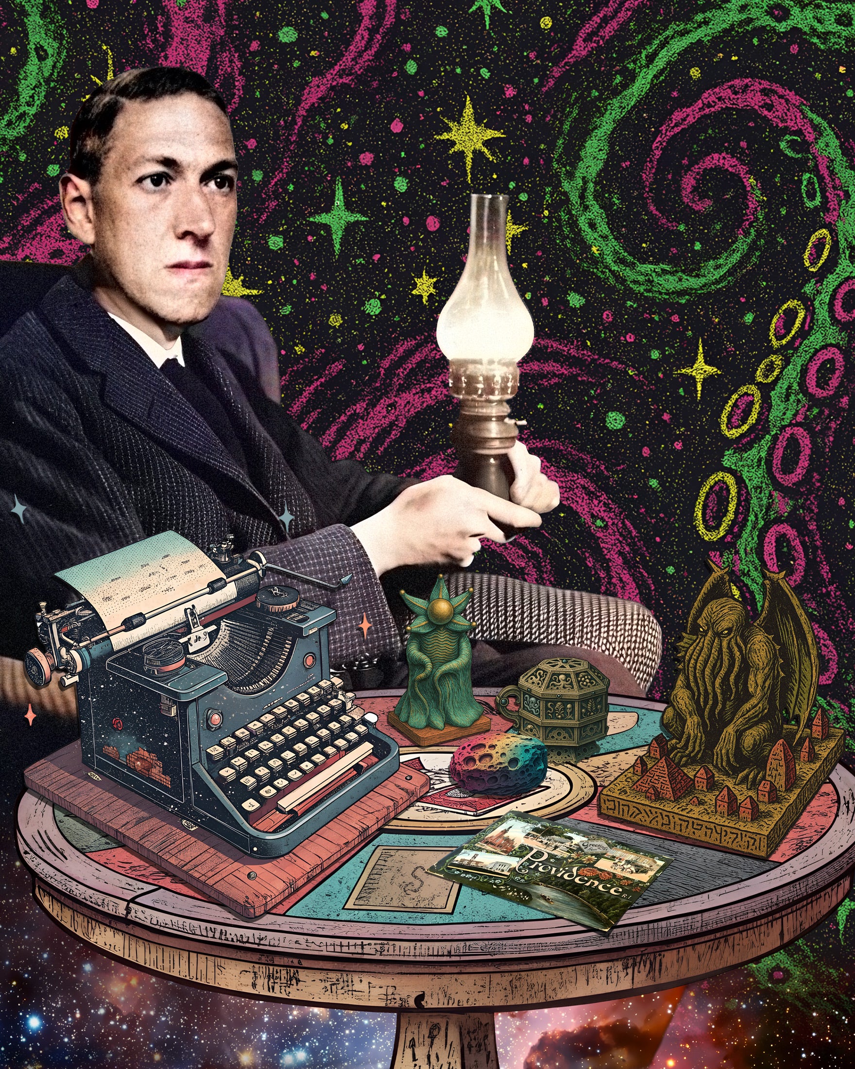 Lámina decorativa de H.P. Lovecraft - Retrato de Horror Cósmico Póster