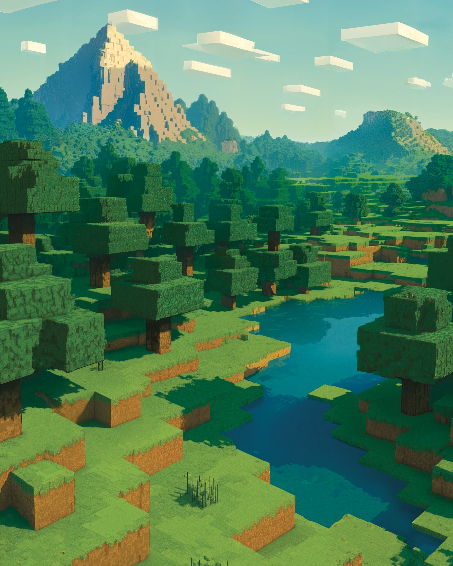 Paisaje de Montaña en Minecraft – póster para fans del pixel art