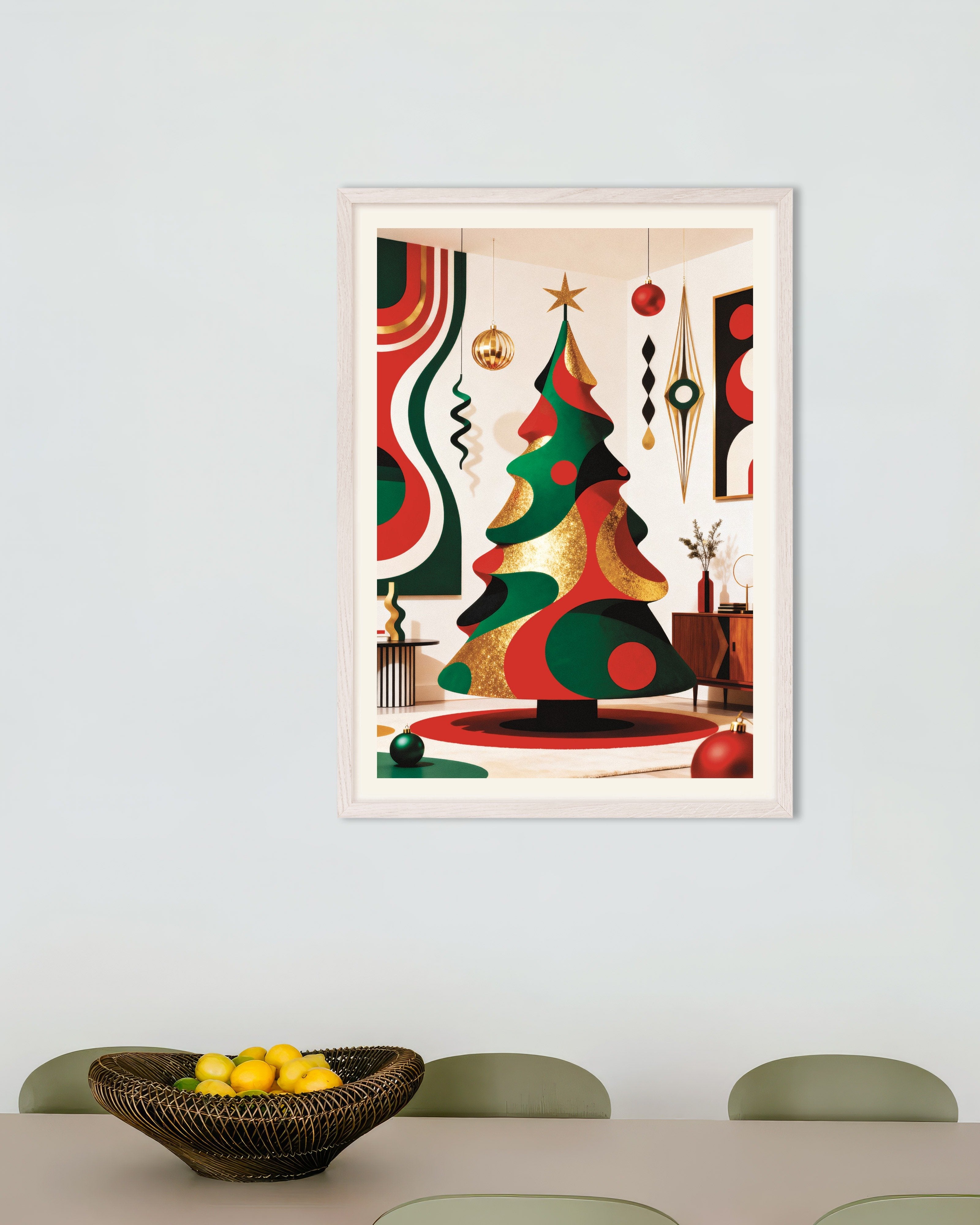 Poster of Modern design Christmas tree poster, with white wooden frame