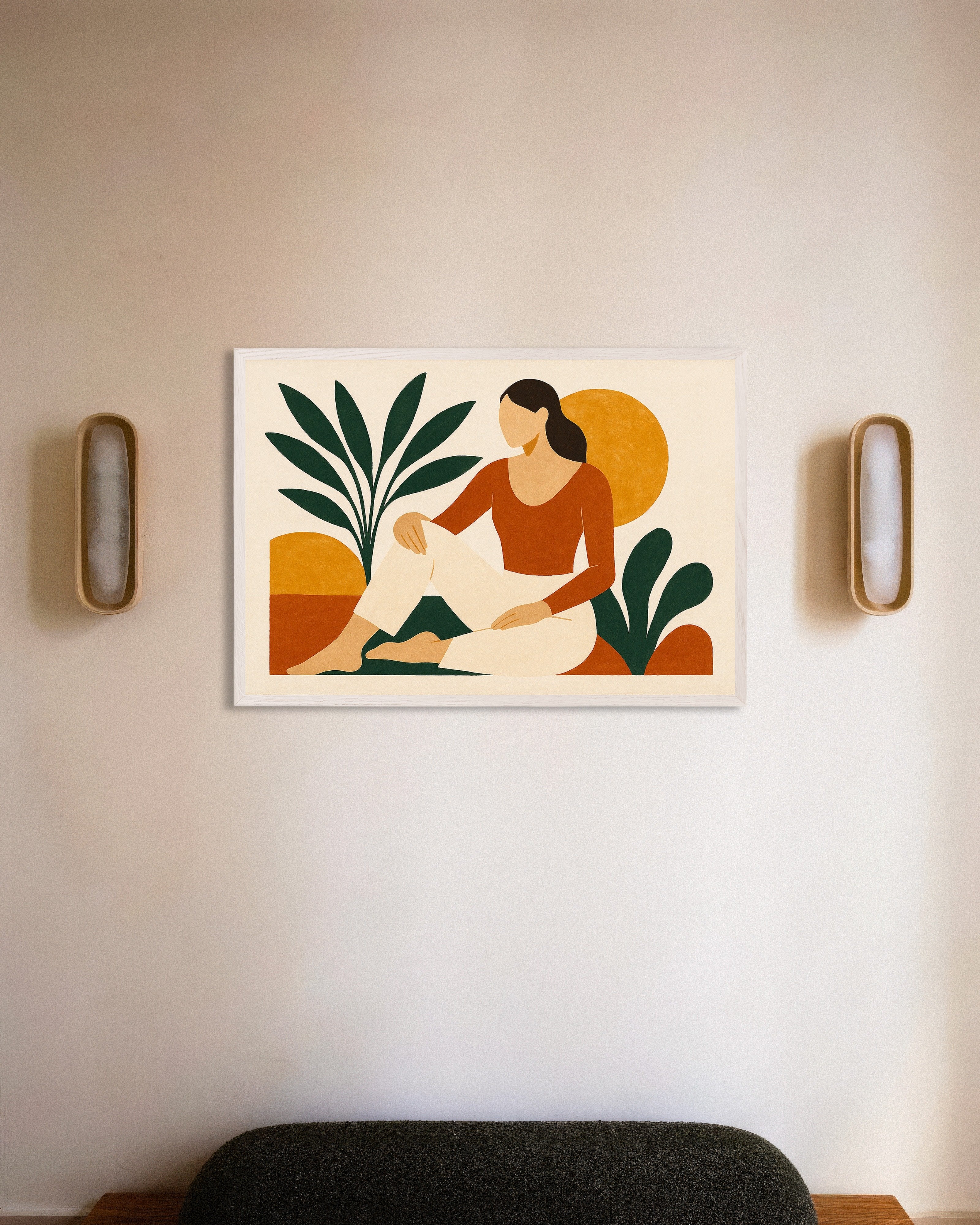 Poster of Modern Odalisque – abstract female figure with plants Poster, with white wooden frame
