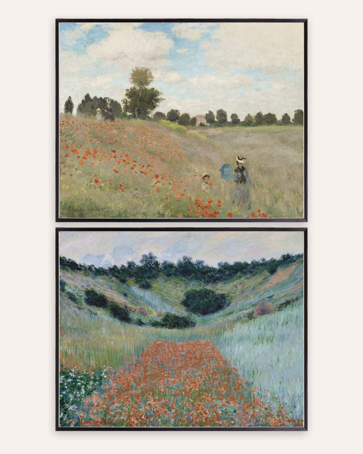 Pósters de Monet, conjunto de 2: amapolas de Argenteuil y Giverny, con marcos de metal negro