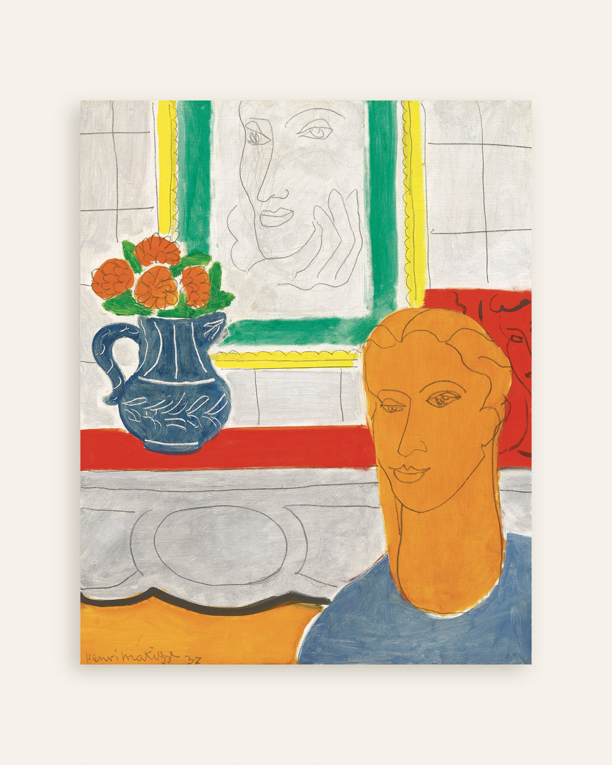 Póster de Cabeza ocre (Figura y ramo) (1937), de Henri Matisse, en miniatura