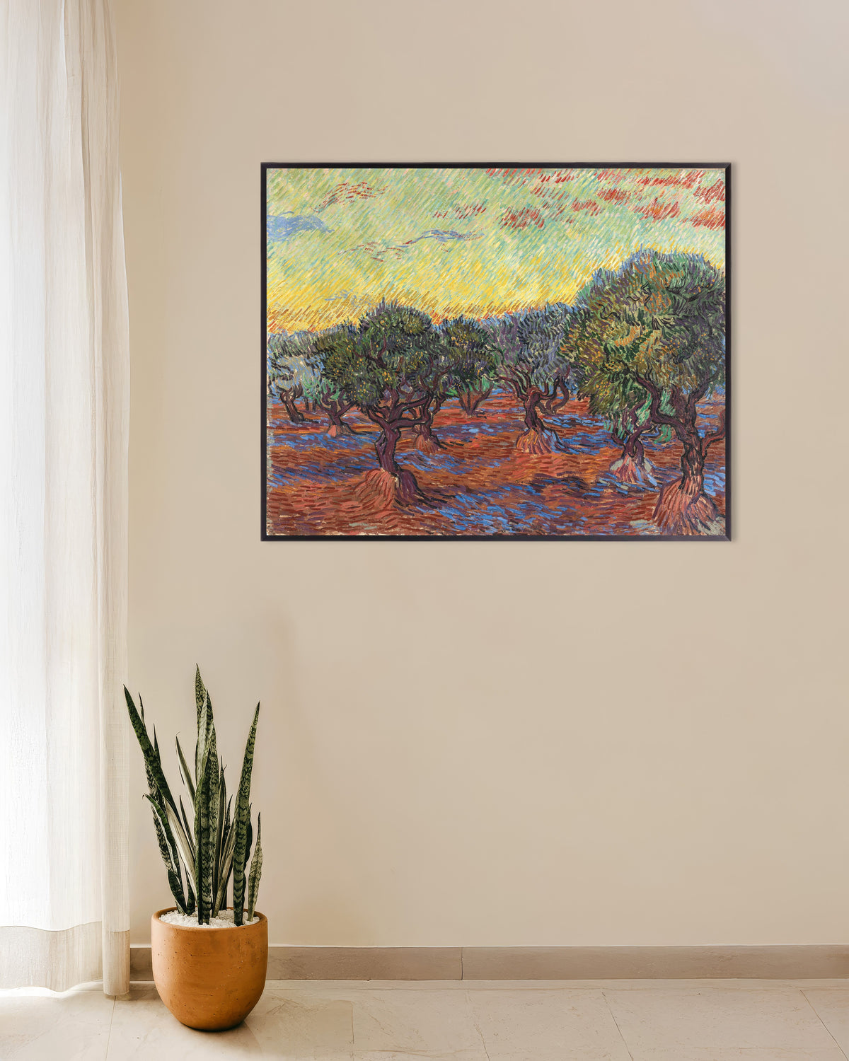 Póster de Olive Grove with Orange Sky (1889), de Vincent van Gogh, con marco metálico