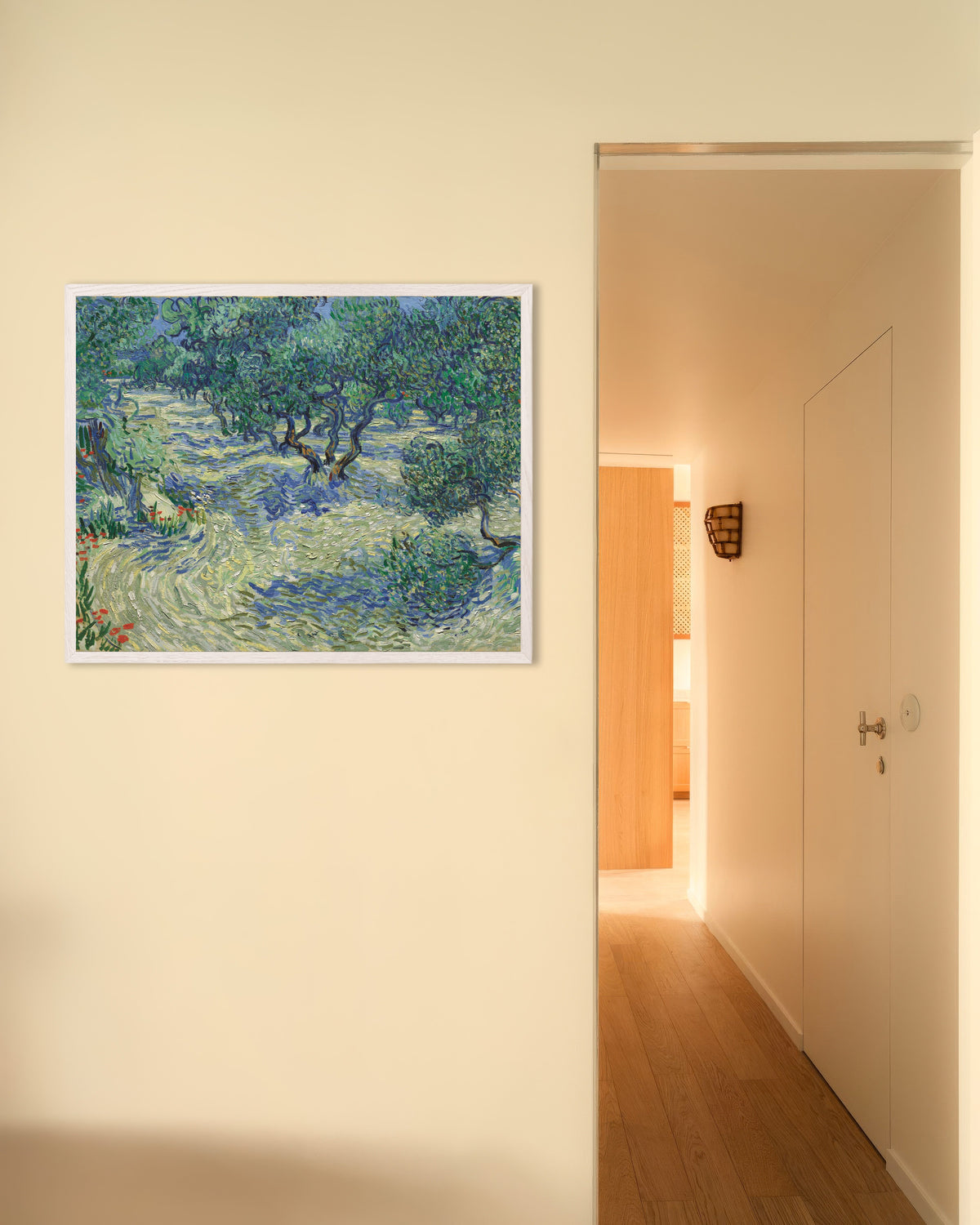 Póster de Huerto de olivos (1889), de Vincent van Gogh, con marco de madera blanca