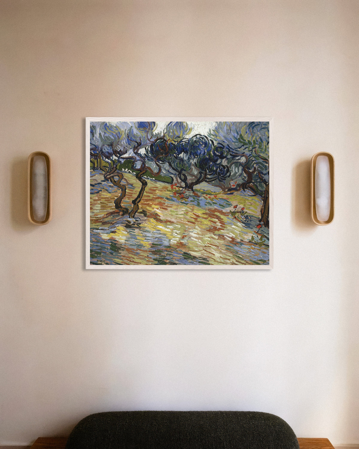 Póster de Olivos (1889), de Vincent van Gogh, con marco de madera blanco