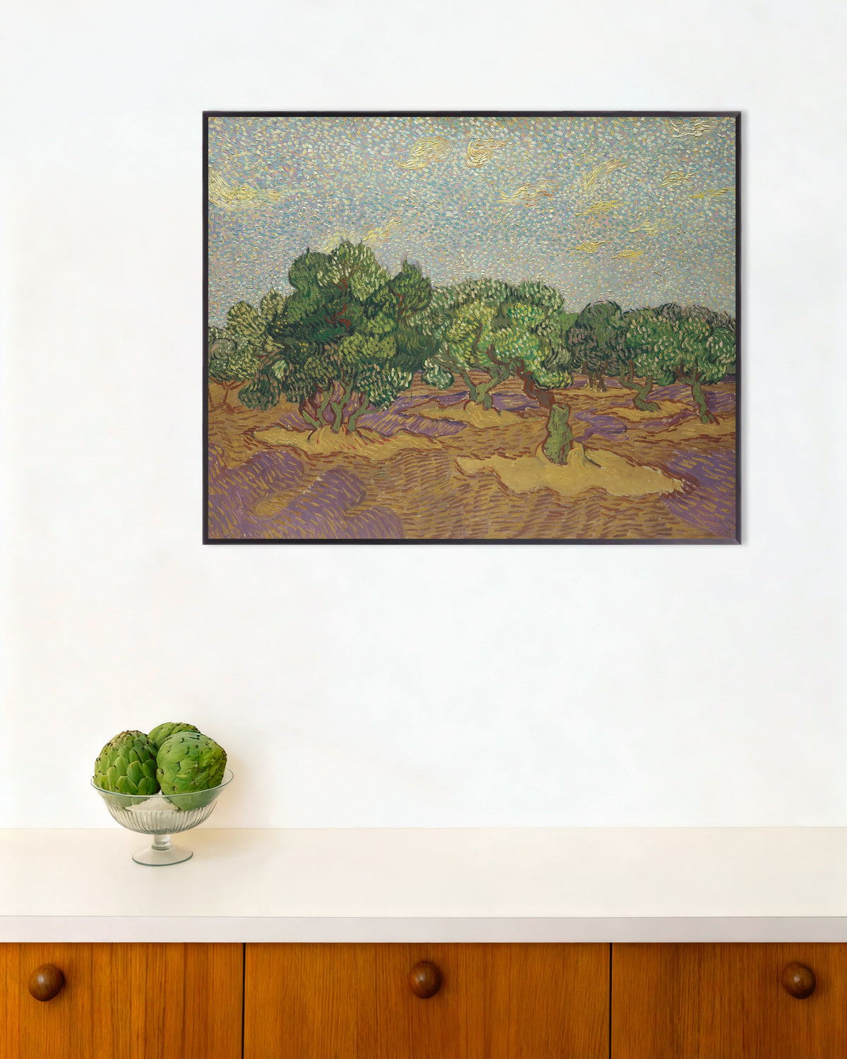 Póster de Olivos bajo un cielo pálido (1889), de Vincent van Gogh, con marco metálico