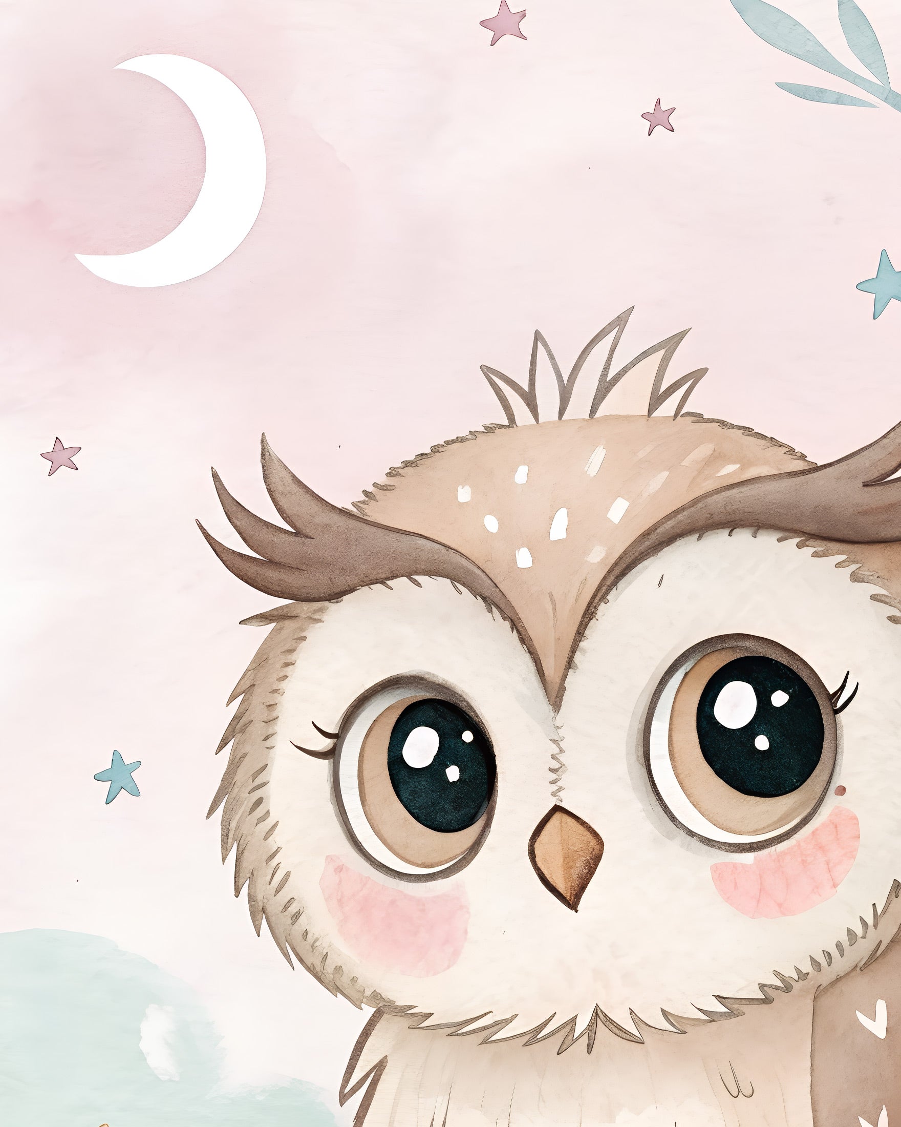 Póster de Búho - Lámina decorativa para habitación infantil con luna y estrellas