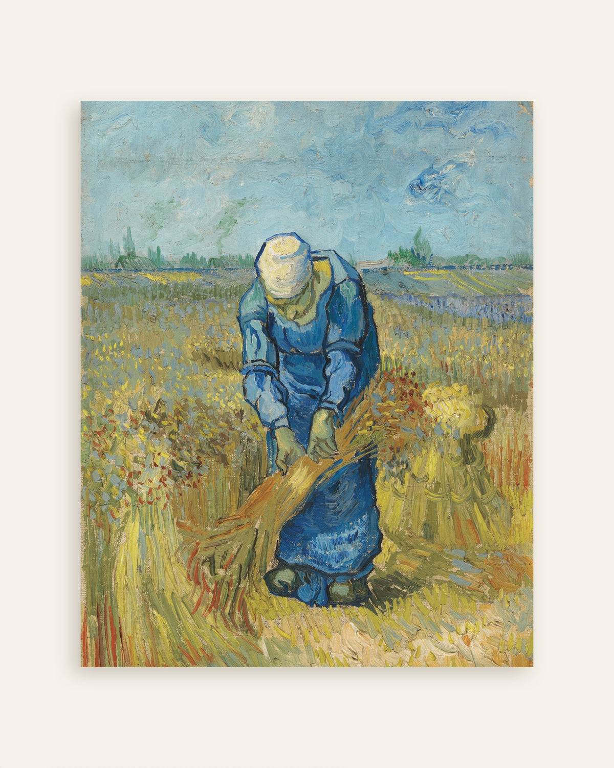 Póster de Mujer campesina atando gavillas, según Millet (1889), de Vincent van Gogh, en miniatura