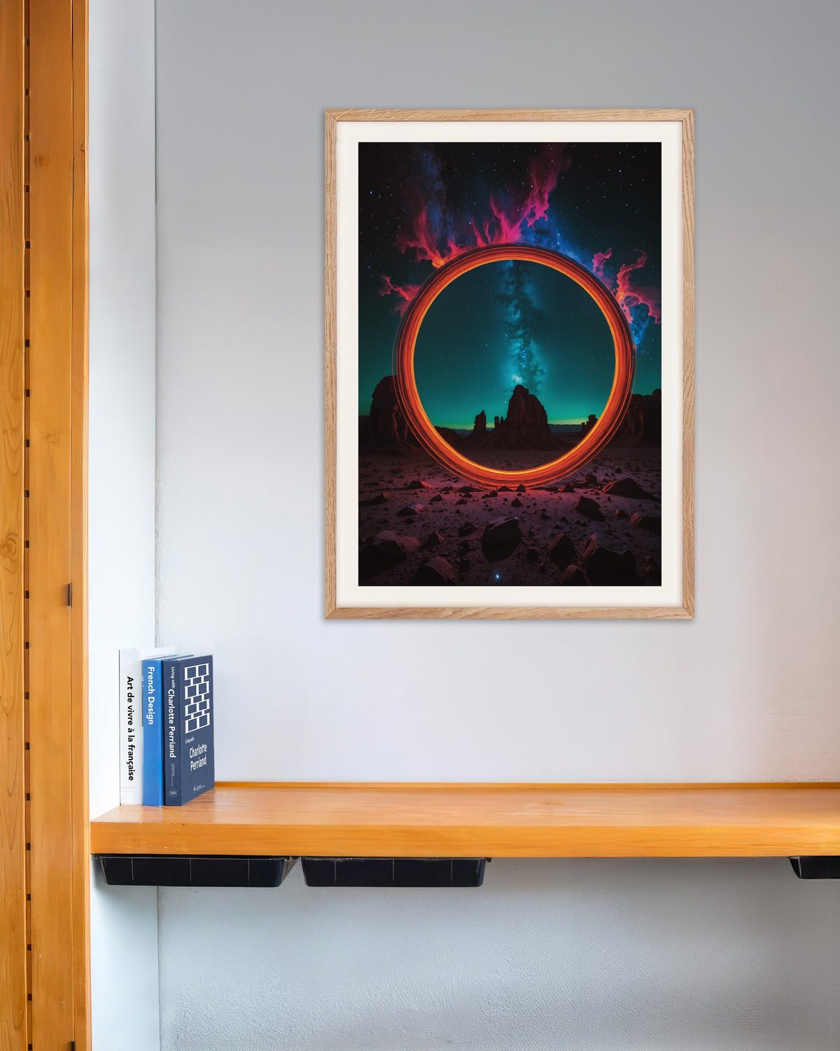 Poster of Photolab luminescent neon, circle of time - Poster, with natural wooden frame