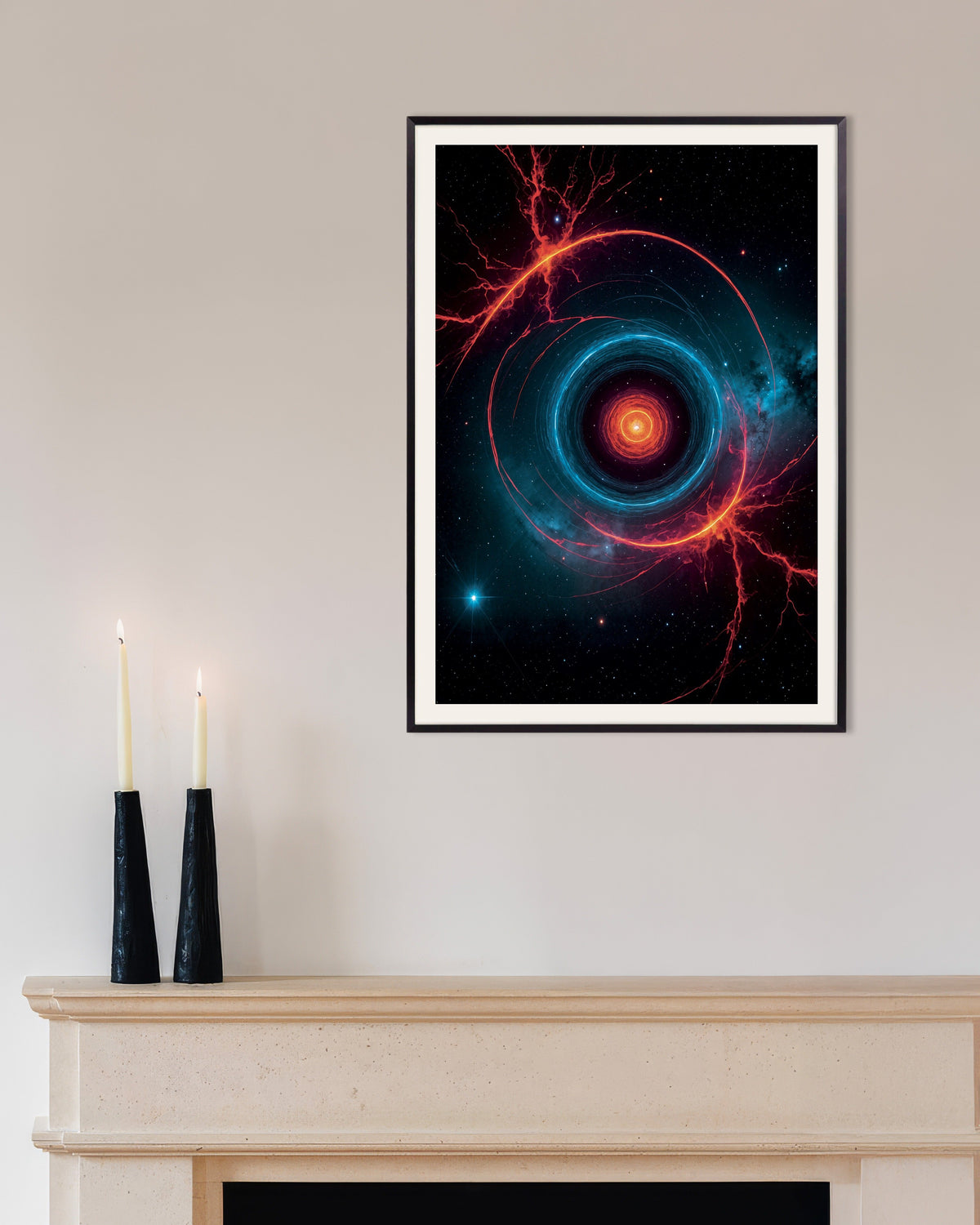 Póster de Neón luminiscente de Photolab, fenómeno espacial, con marco metálico