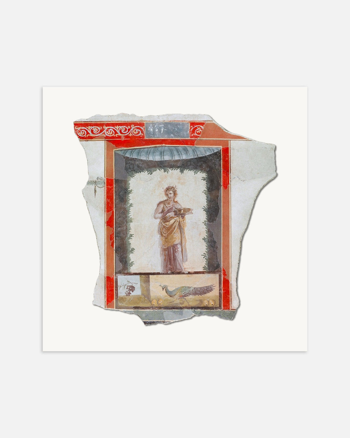 Póster del fragmento de fresco con ménade y pavo real, Pompeya