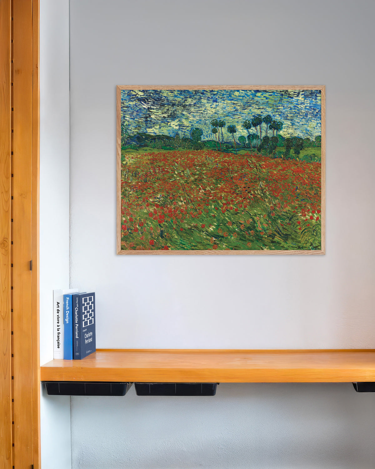 Póster de Campo de amapolas (1890), de Vincent van Gogh, con marco de madera natural