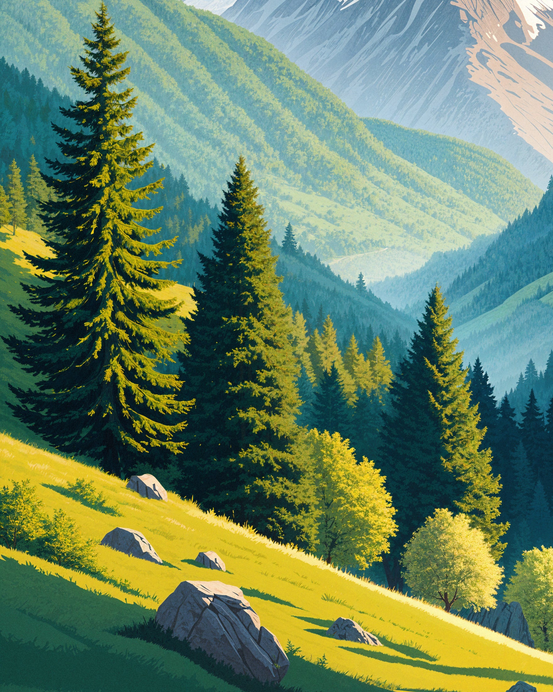 Los Pirineos – Póster de Paisaje Montañoso Escénico