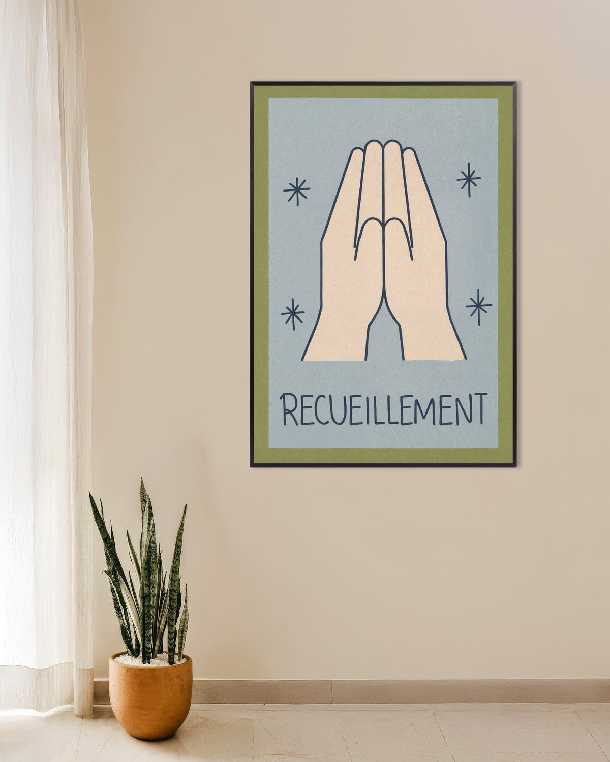 Póster de Recogimiento - Póster de arte lineal minimalista, con marco metálico
