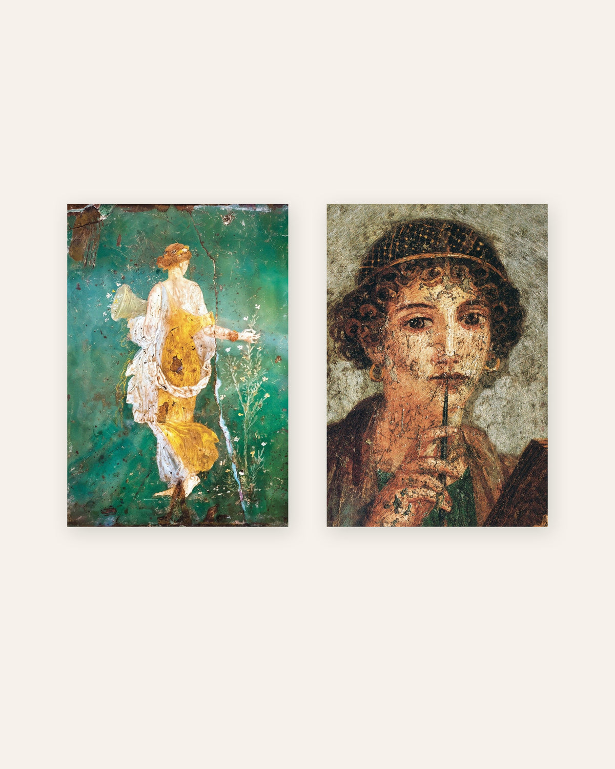 Conjunto de 2 pósters de frescos romanos, Flora y Safo, sin marco