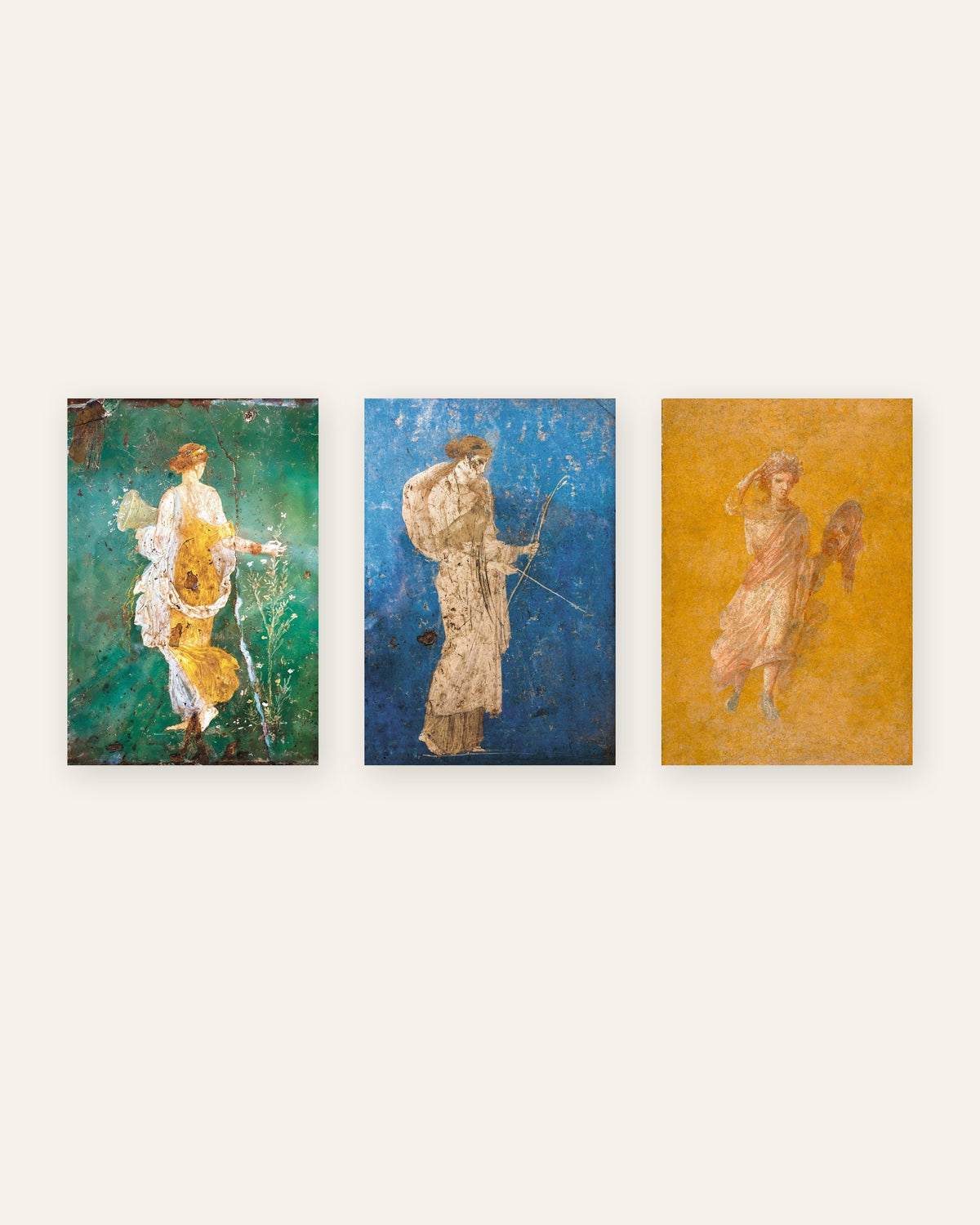 Conjunto de 3 pósters de frescos romanos, Flora, Artemisa y Melpómene, sin marco