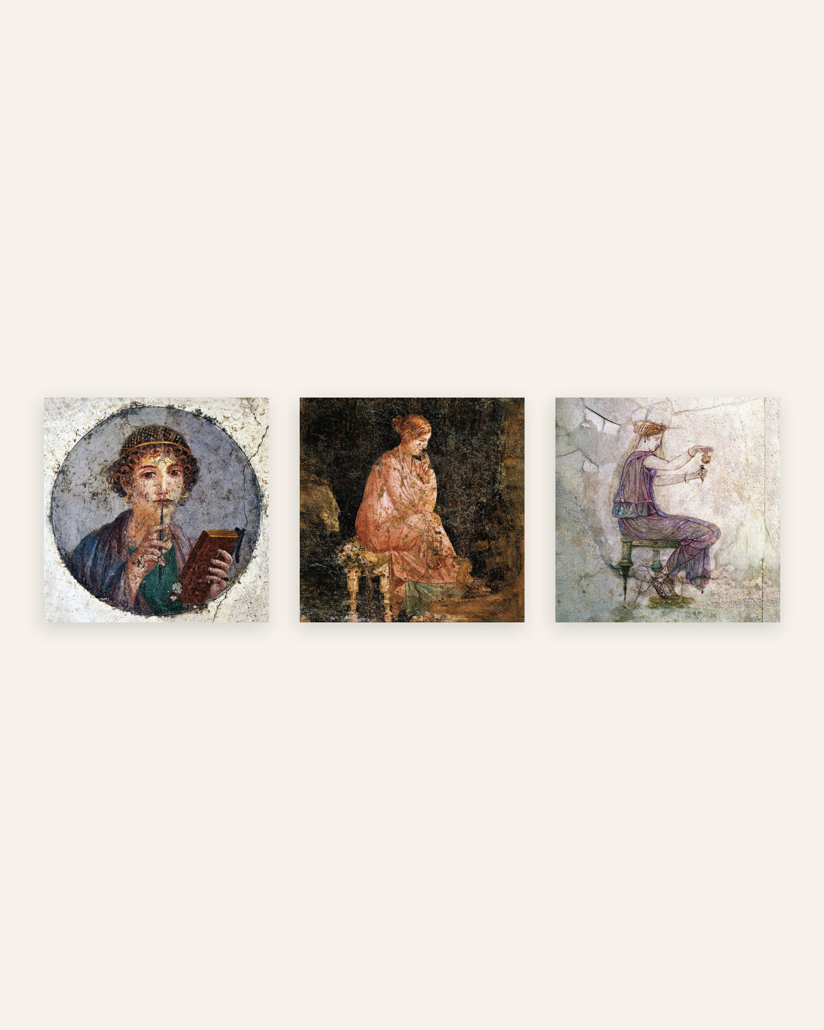 Pósters de frescos romanos, conjunto de 3: Safo, mujer sentada y perfume, sin marco