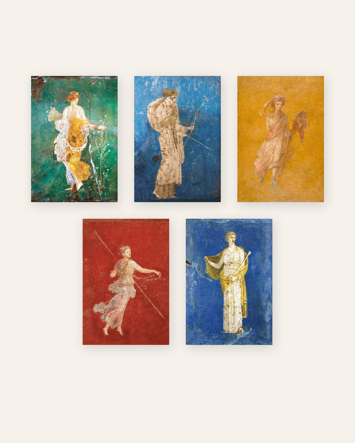Conjunto de 5 pósters de frescos romanos, Flora, Artemisa, Melpómene, Ménade y Medea, sin marco