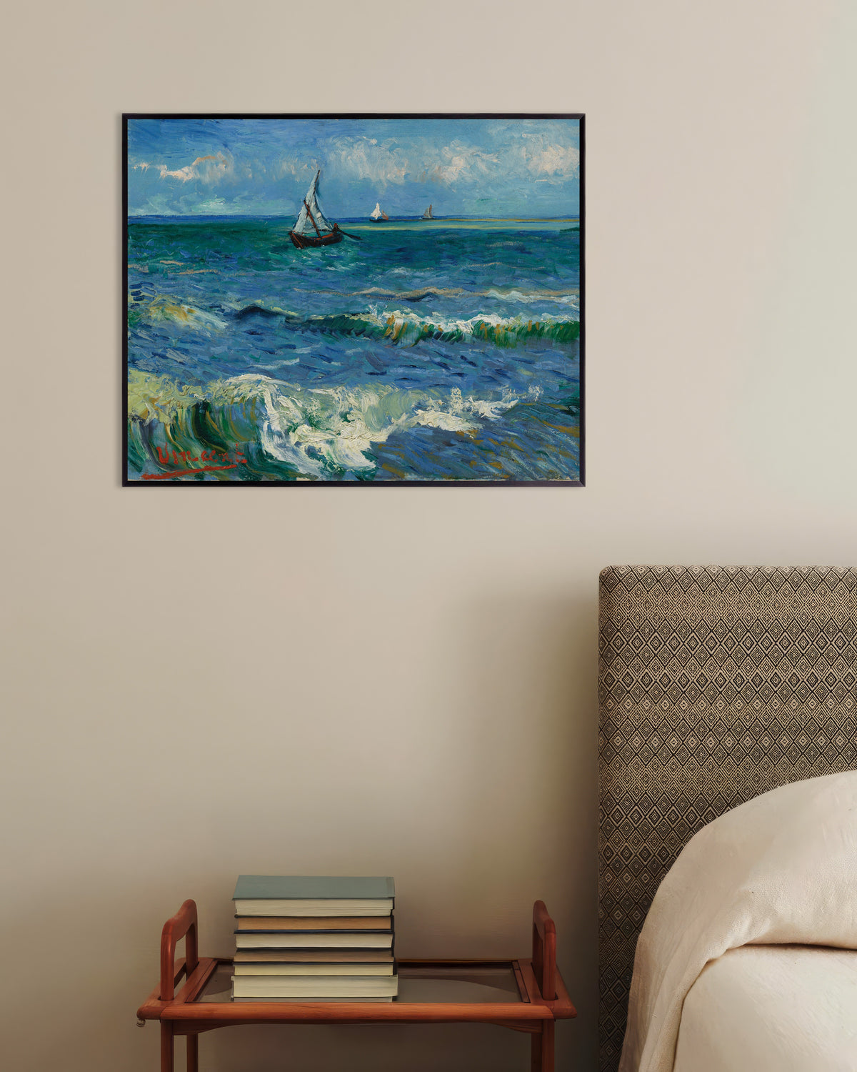 Póster de Paisaje marino cerca de Les Saintes-Maries-de-la-Mer (1888), de Vincent van Gogh, con marco metálico