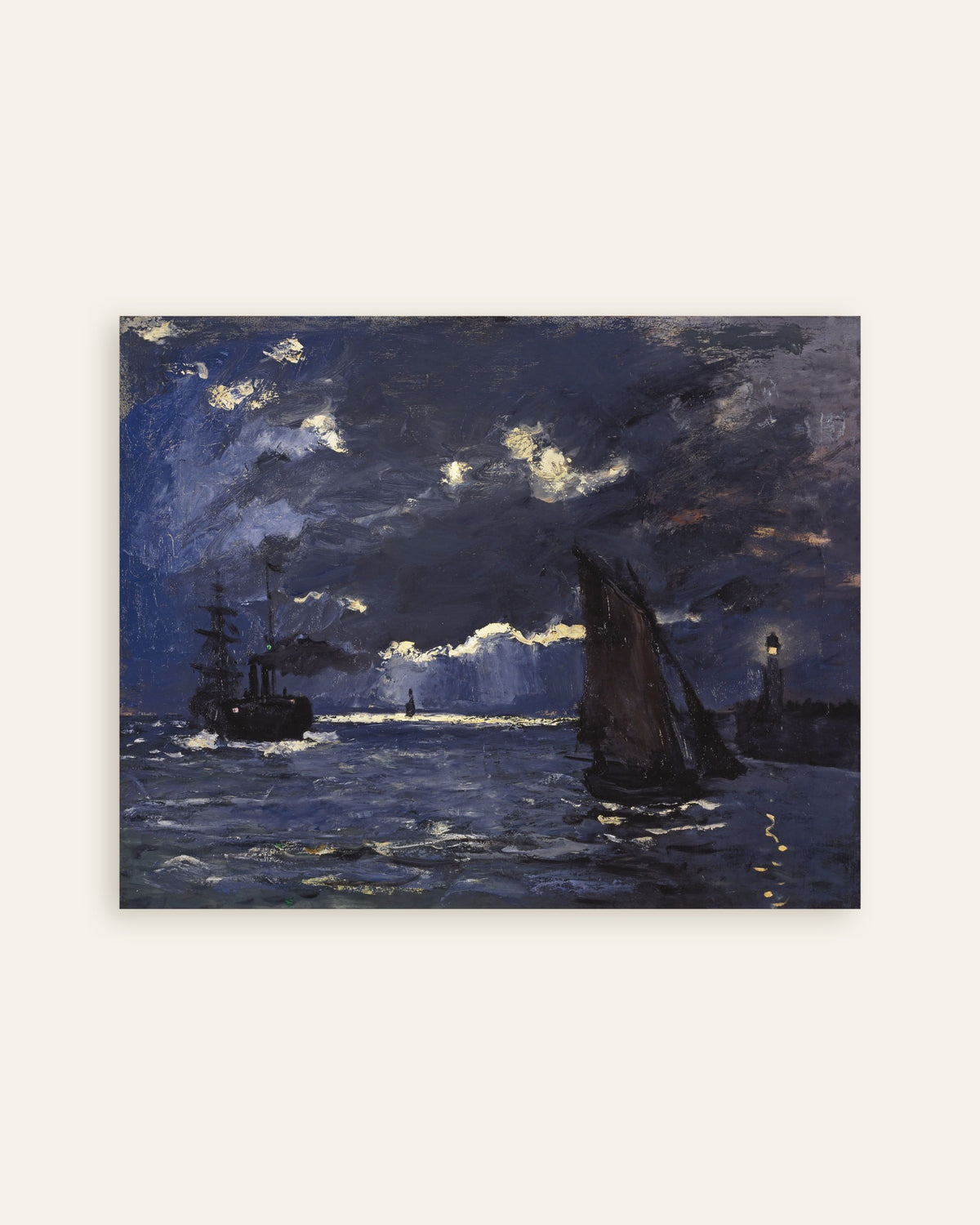Póster Marina, barcos a la luz de la luna (1864), de Claude Monet, miniatura