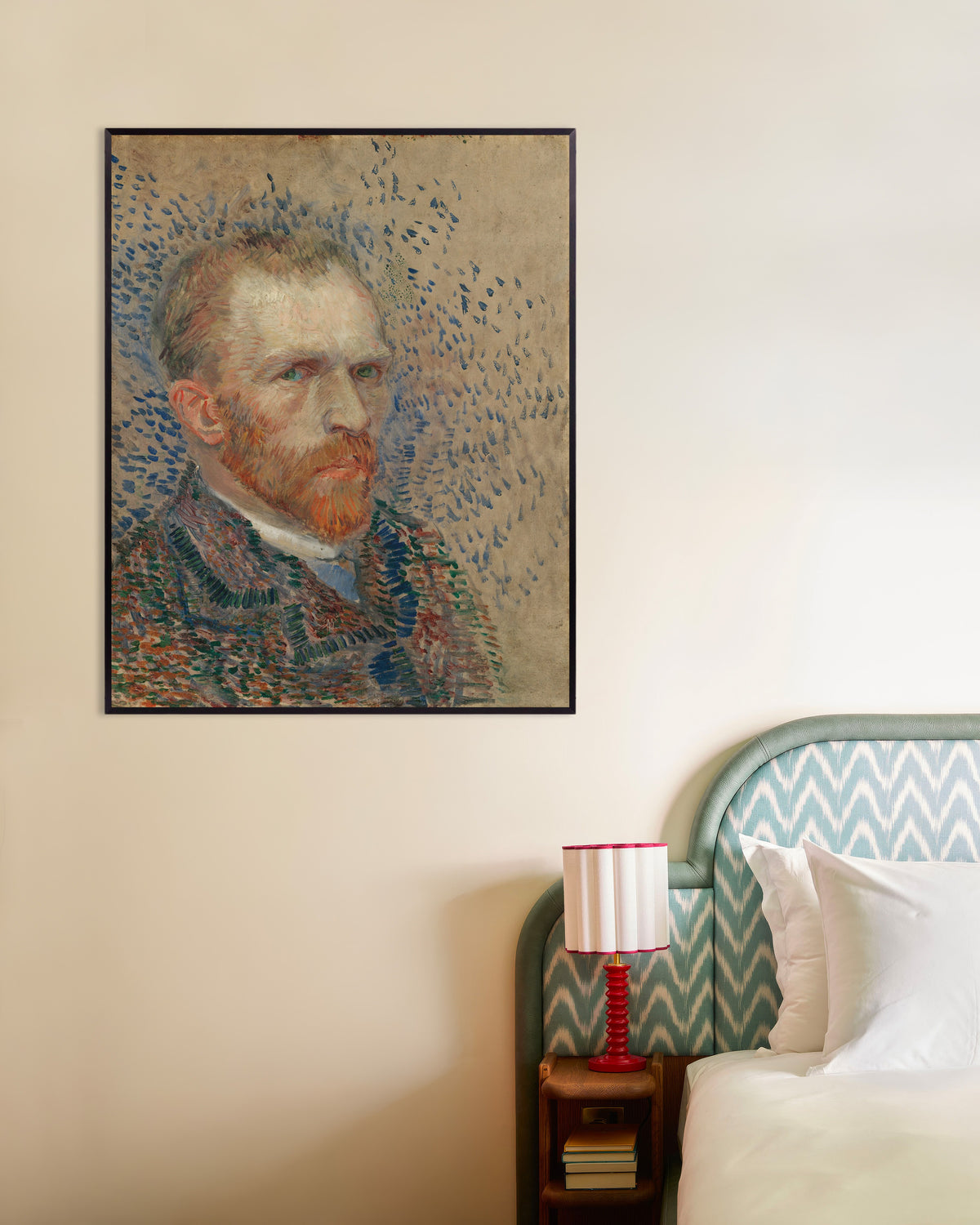 Póster de Autorretrato con trazos azules (1887), de Vincent van Gogh, con marco metálico