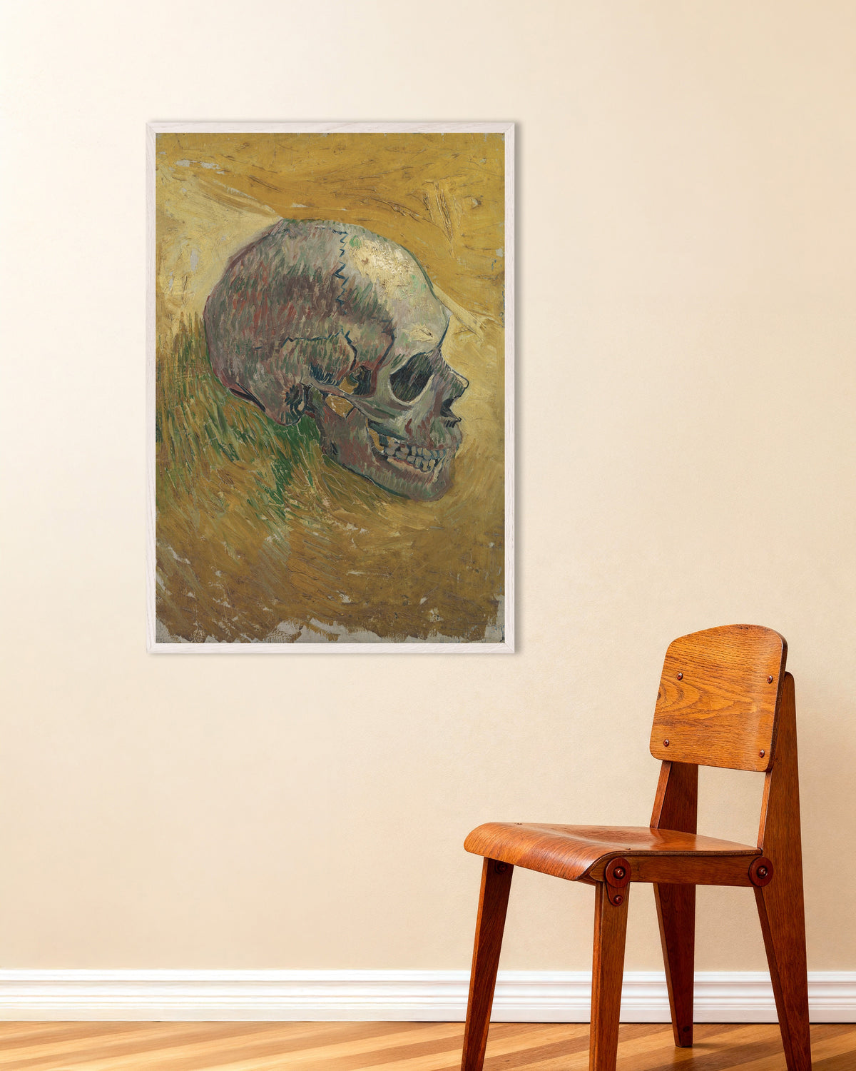 Póster de Calavera (1887), de Vincent van Gogh, con marco de madera blanca