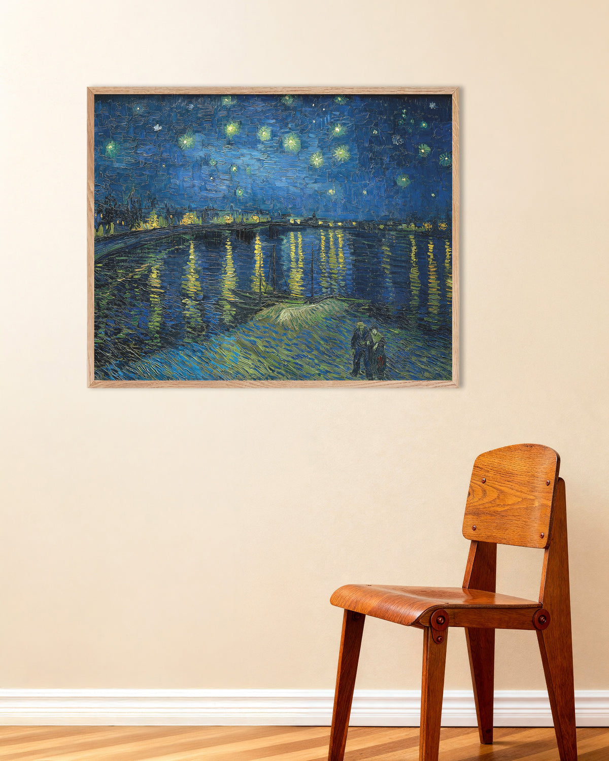 Póster de Noche estrellada sobre el Ródano (1888), de Vincent van Gogh, con marco de madera natural