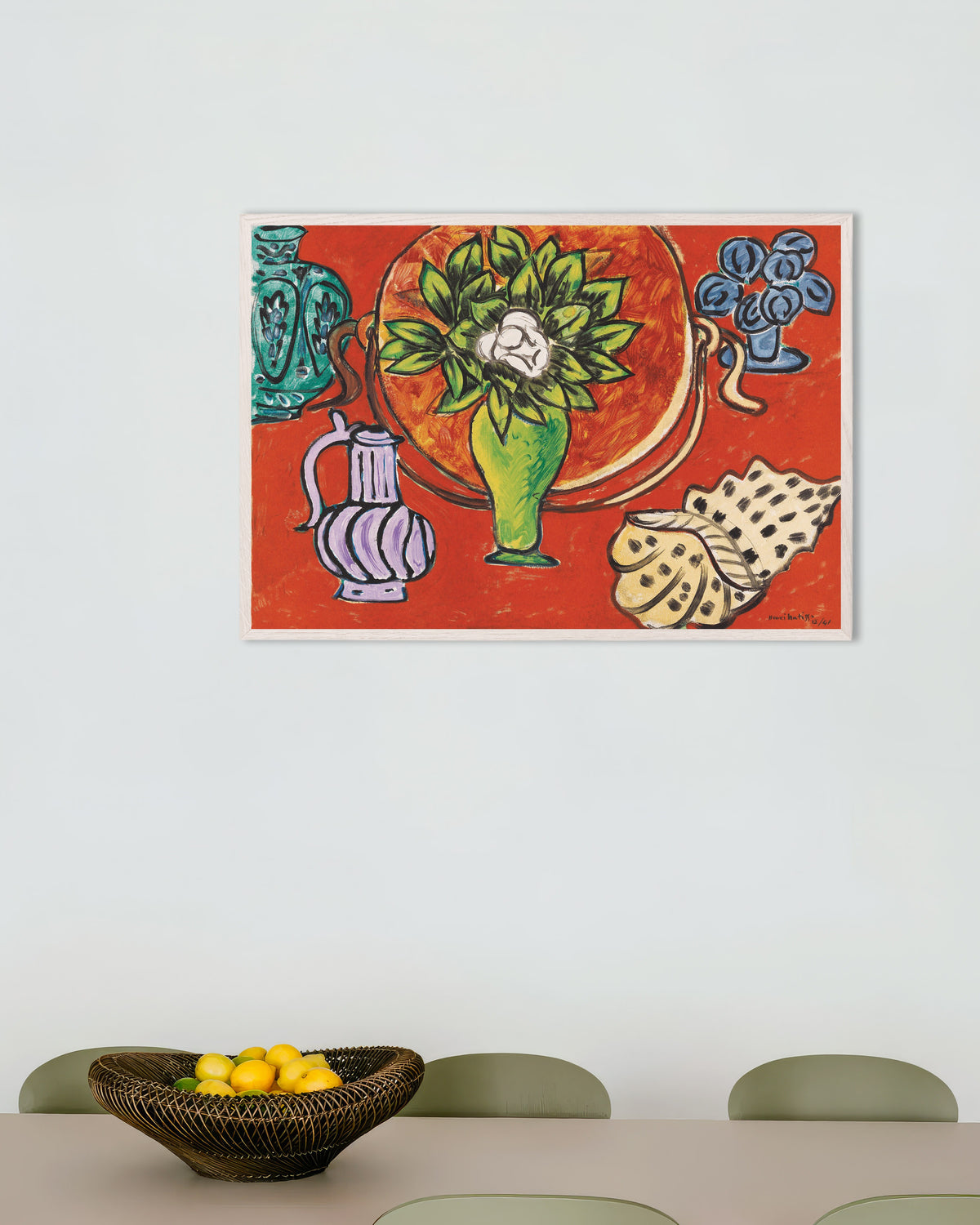 Póster de Naturaleza muerta con magnolia (1941), de Henri Matisse, con marco de madera blanca