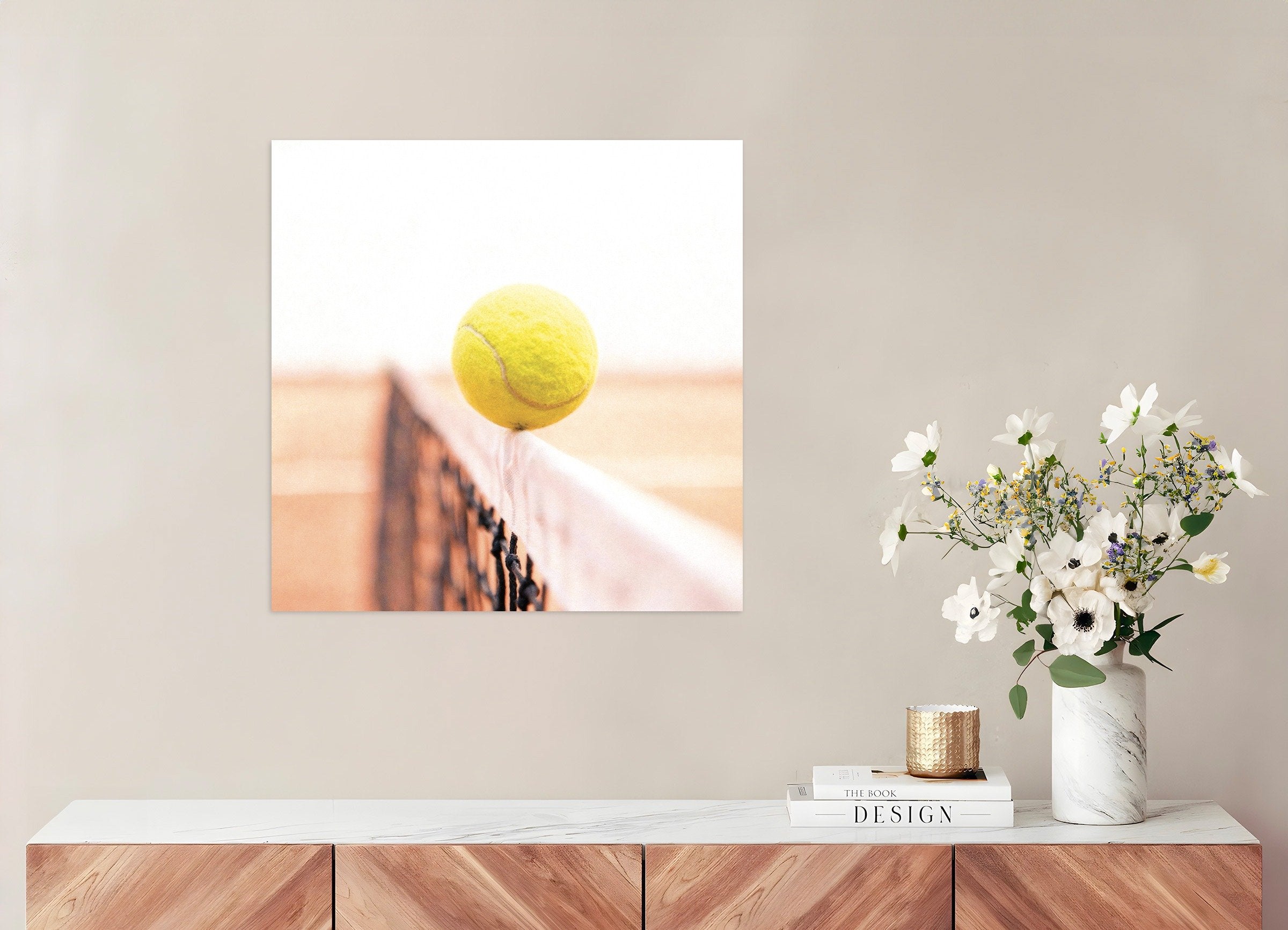 Poster of Tennis ball on net poster – minimal sports photography print