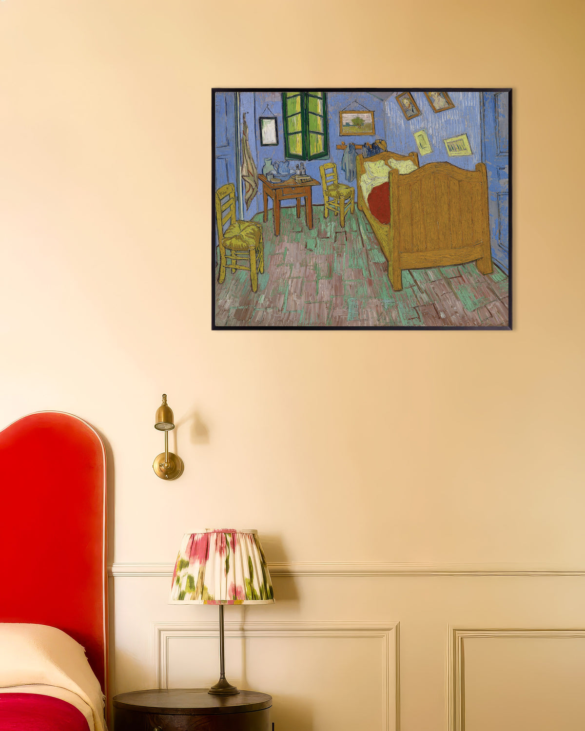 Póster de El dormitorio en Arlés, versión de Saint-Rémy (1889), de Vincent van Gogh, con marco metálico
