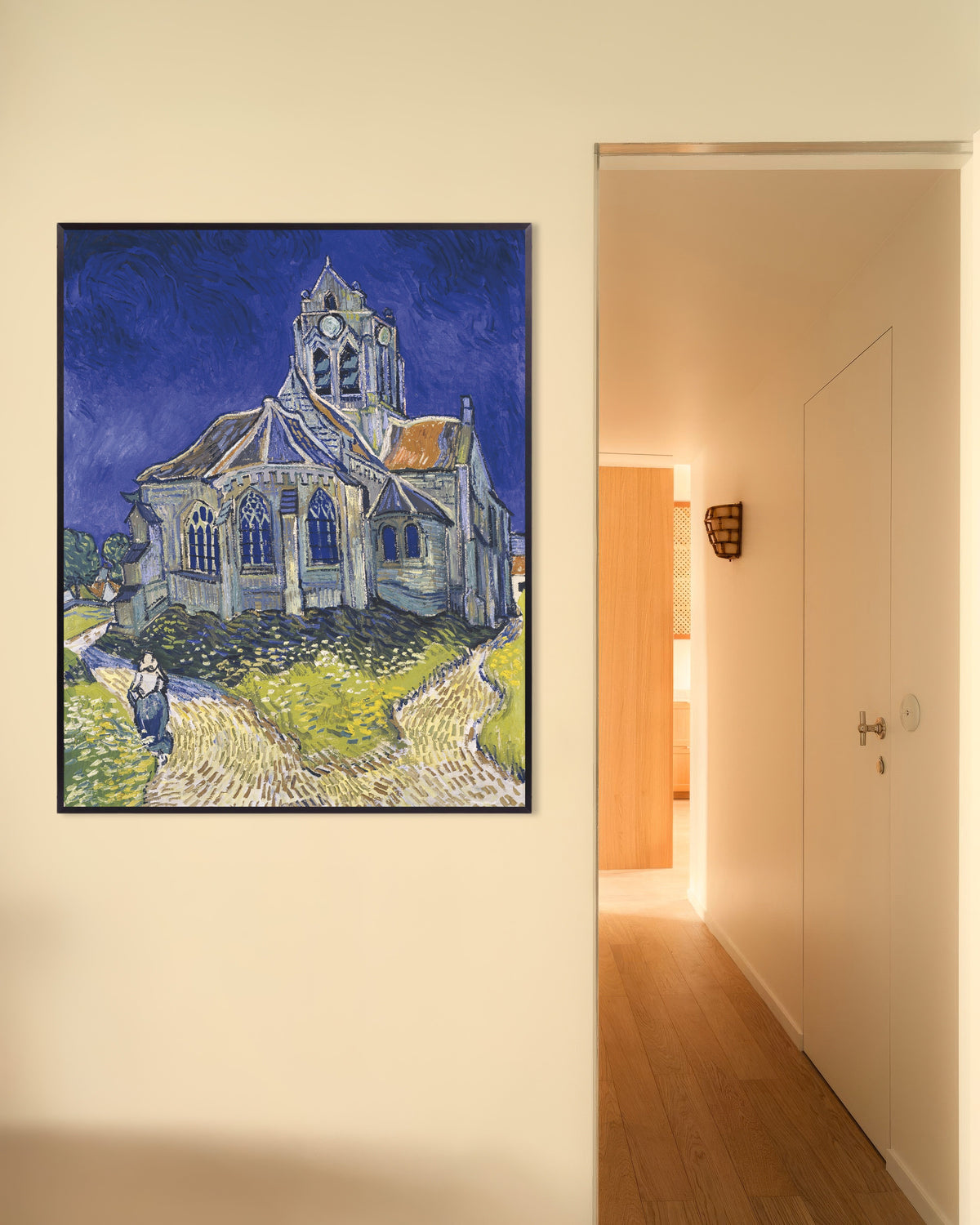 Póster de La iglesia de Auvers-sur-Oise (1890), de Vincent van Gogh, con marco metálico