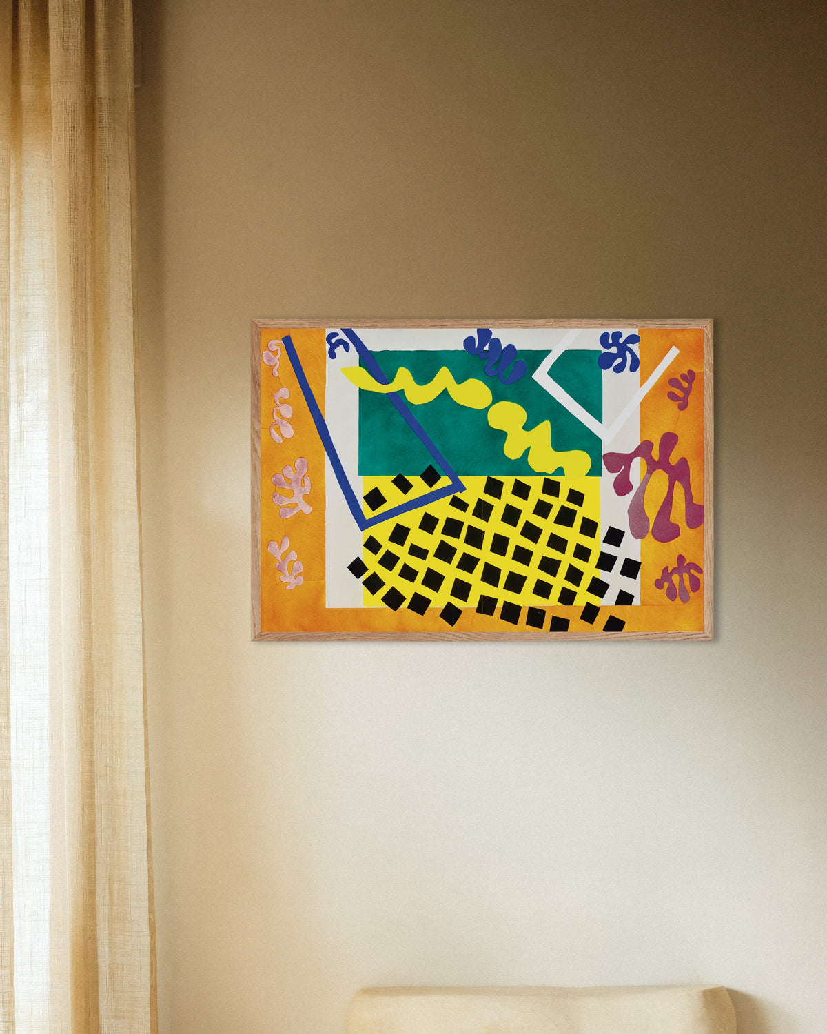 Póster de Los Codomas (Jazz, 1947), de Henri Matisse, con marco de madera natural