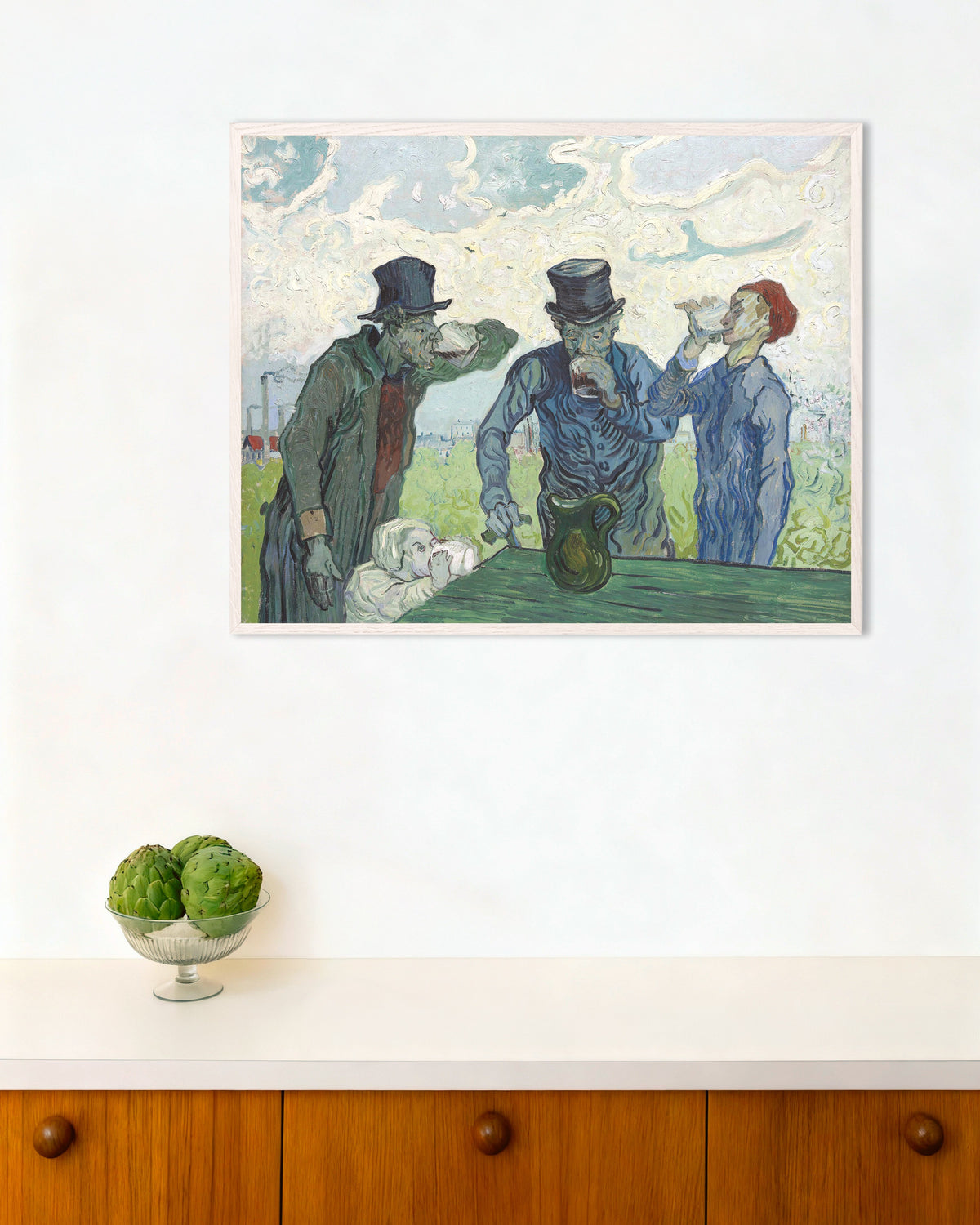 Póster de Los bebedores, según Daumier (1890), de Vincent van Gogh, con marco de madera blanca