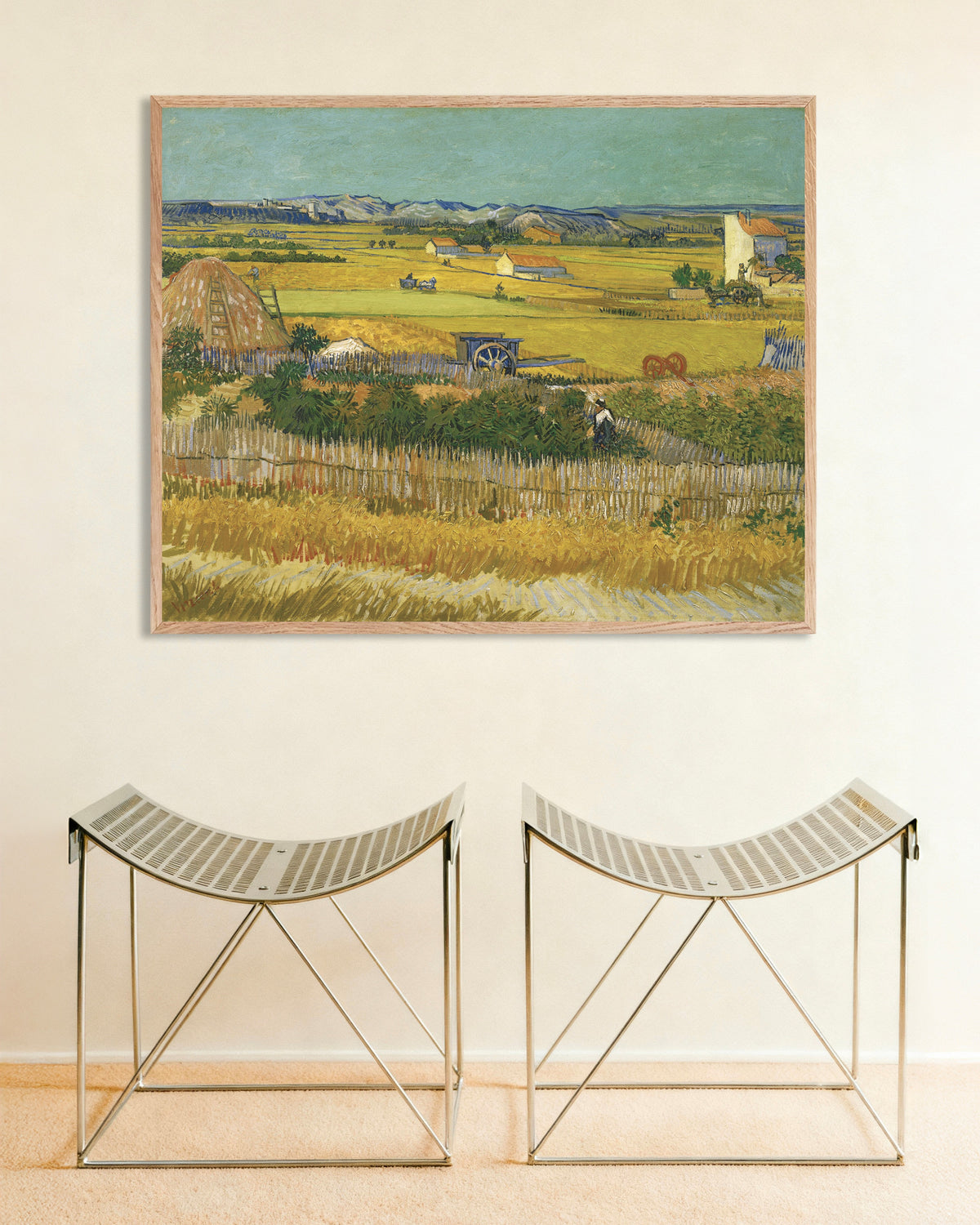 Póster de La cosecha (1888), de Vincent van Gogh, con marco de madera natural