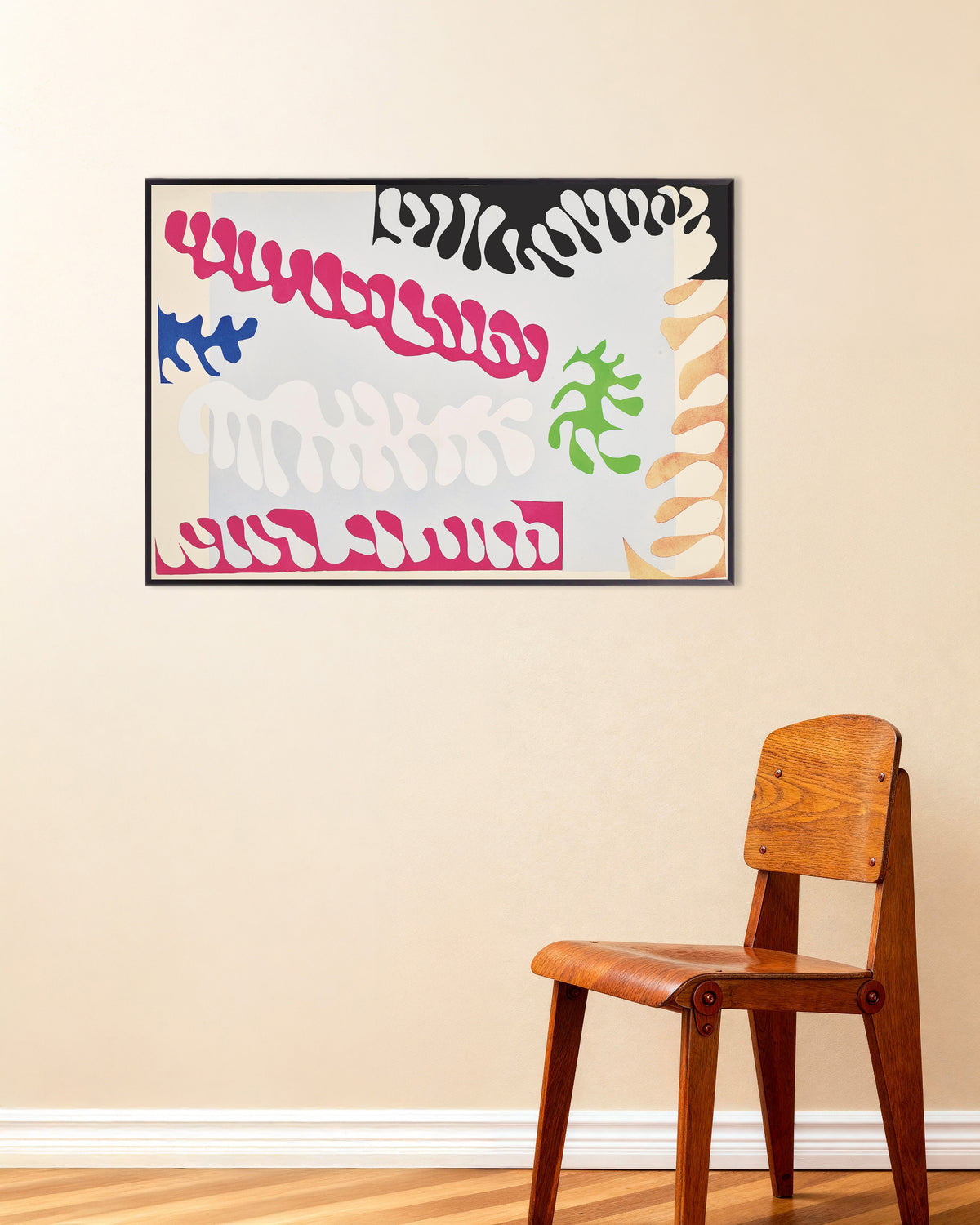 Póster de La laguna en rosa y blanco (Jazz, 1947), de Henri Matisse, con marco metálico