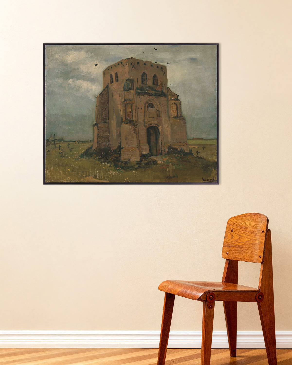 Póster de La antigua torre de la iglesia de Nuenen (1885), de Vincent van Gogh, con marco metálico