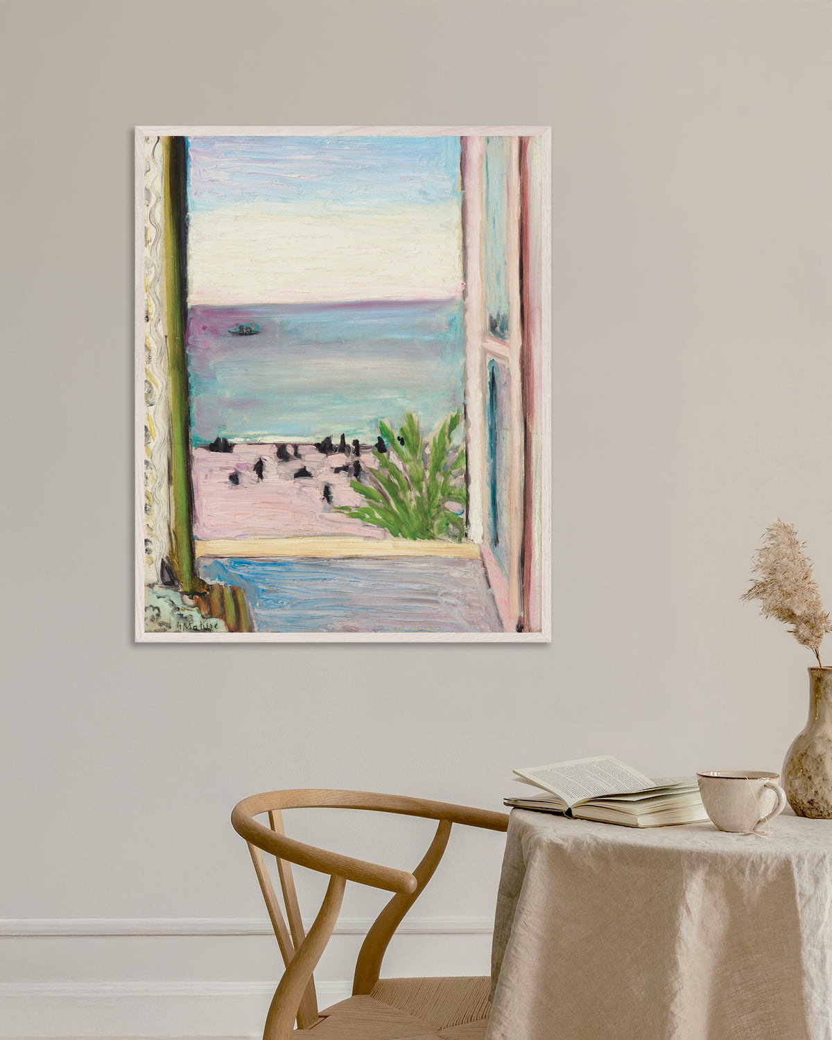 Póster de La ventana abierta (1918), de Henri Matisse, con marco de madera blanca